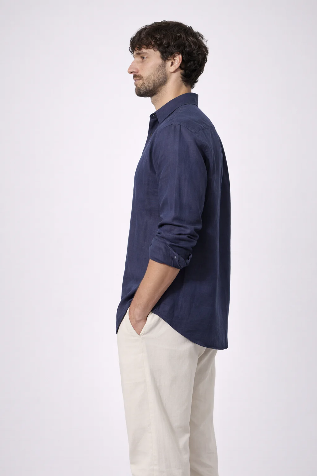 Navy Blue 100% Linen Relaxed Fit Shirt - Image 4