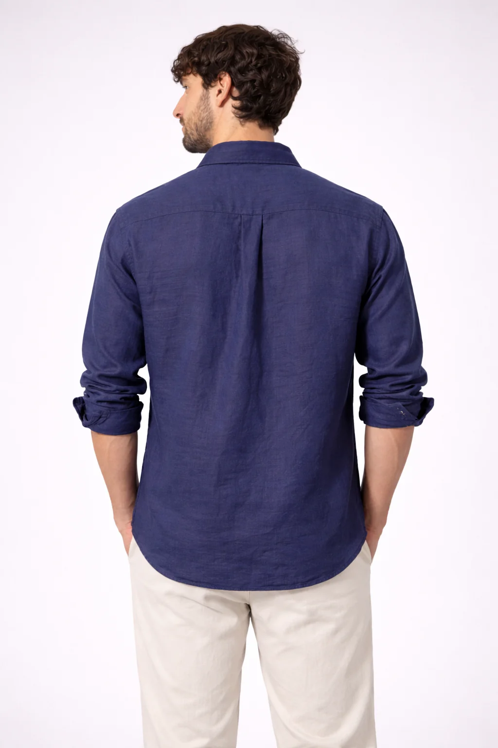 Navy Blue 100% Linen Relaxed Fit Shirt - Image 5