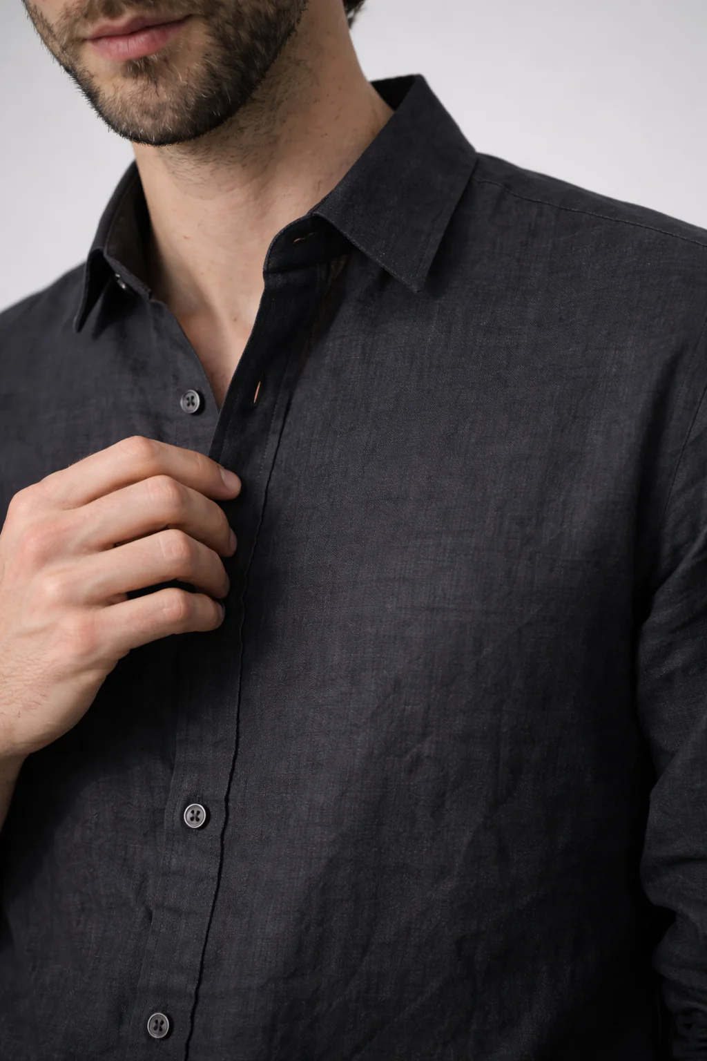 100% Linen Black Relaxed Fit Shirt - Image 3