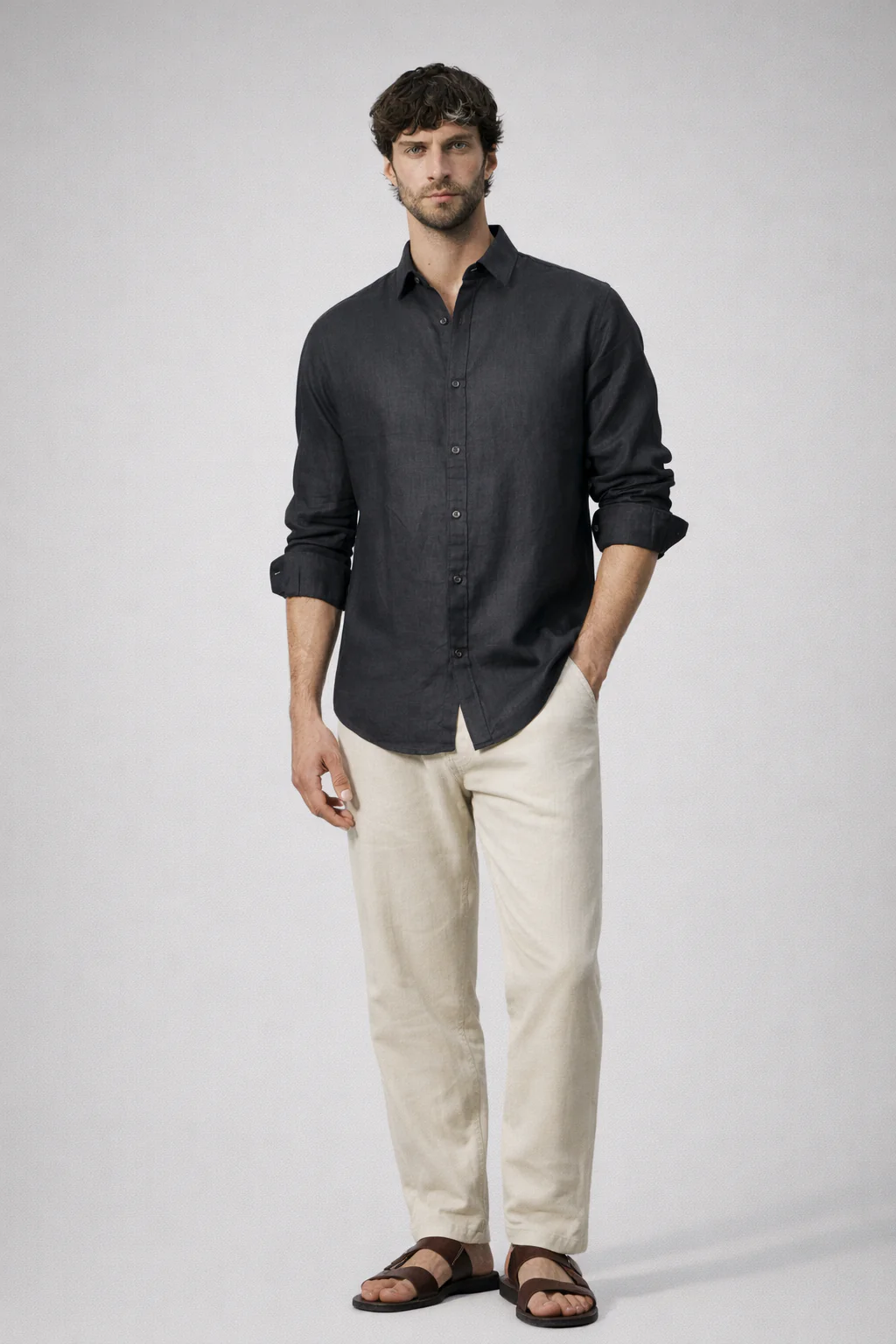 100% Linen Black Relaxed Fit Shirt - Image 4