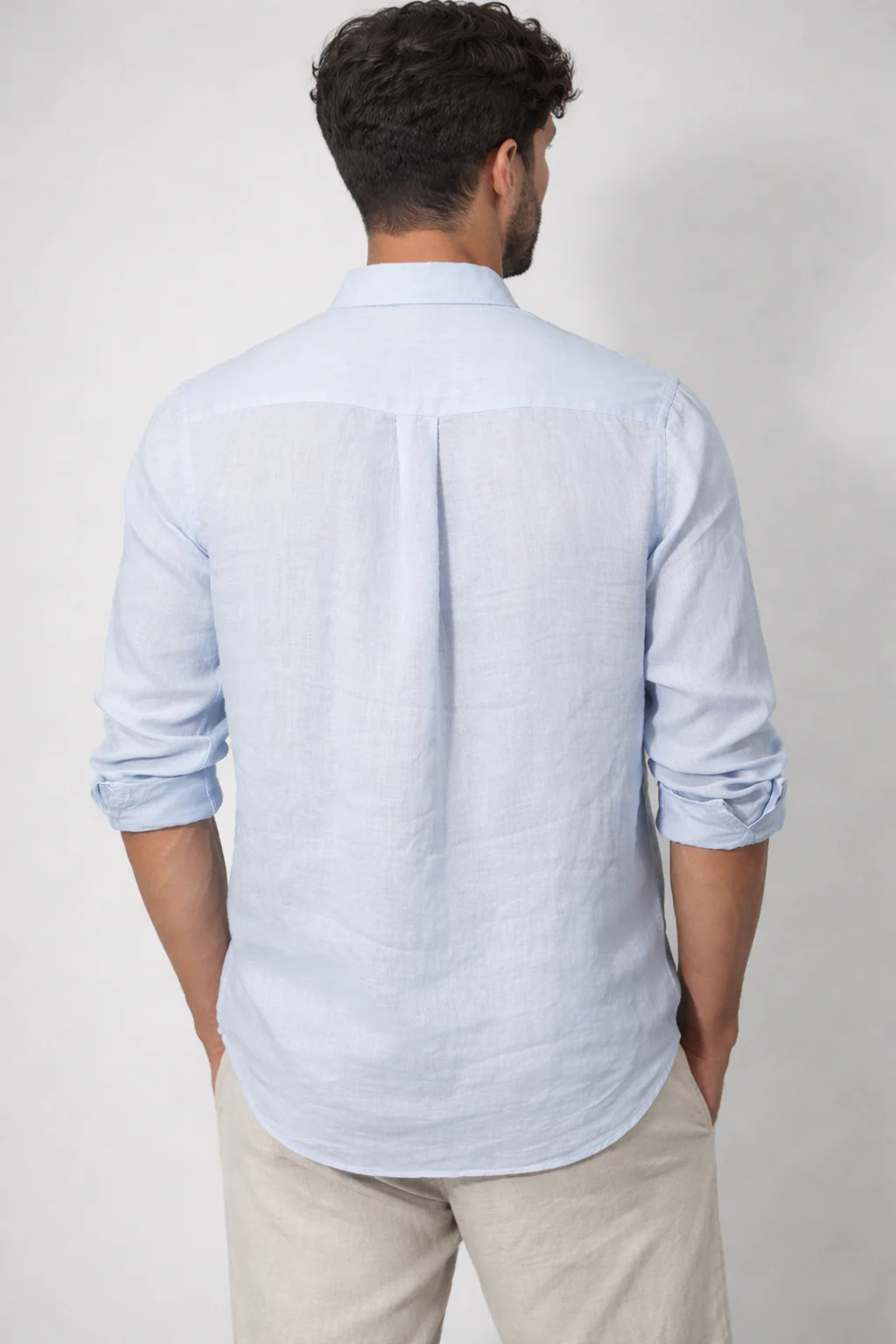 100% Linen Sky Blue Relaxed Fit Shirt - Image 4