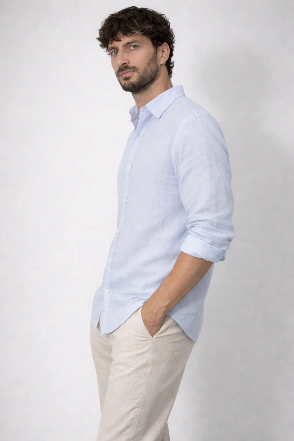100% Linen Sky Blue Relaxed Fit Shirt - Image 6