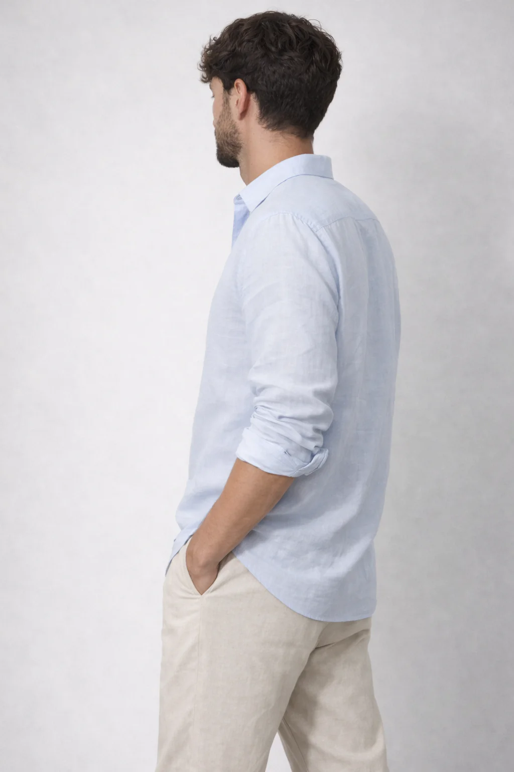100% Linen Sky Blue Relaxed Fit Shirt - Image 7