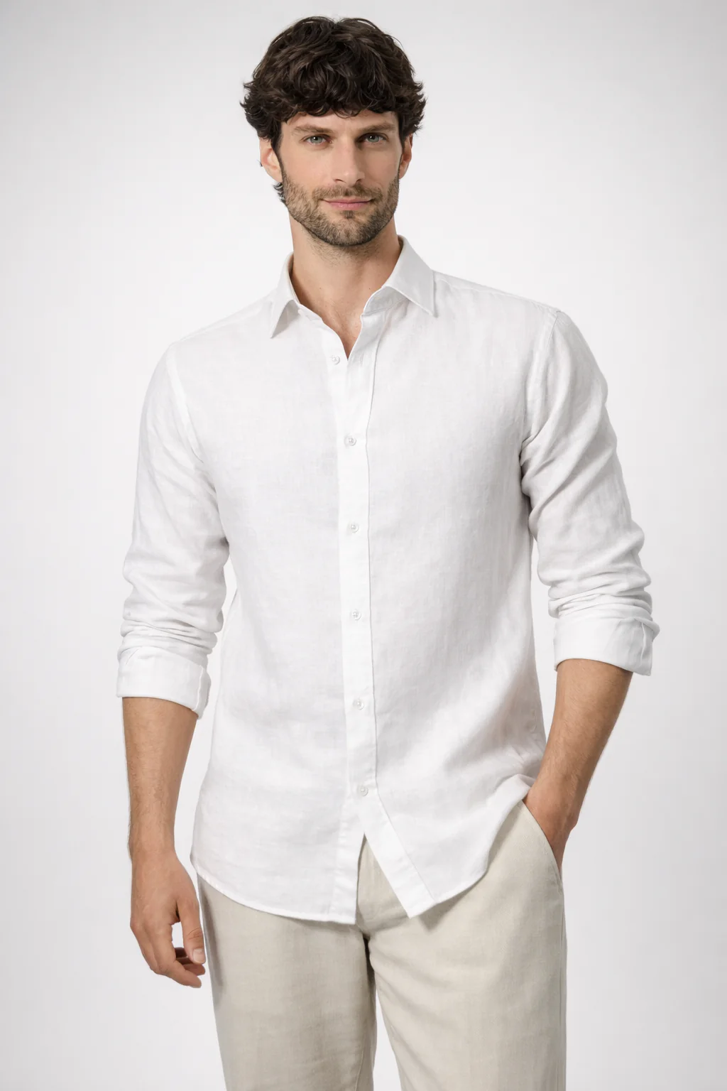 100% Linen White Relaxed Fit Shirt - Image 3
