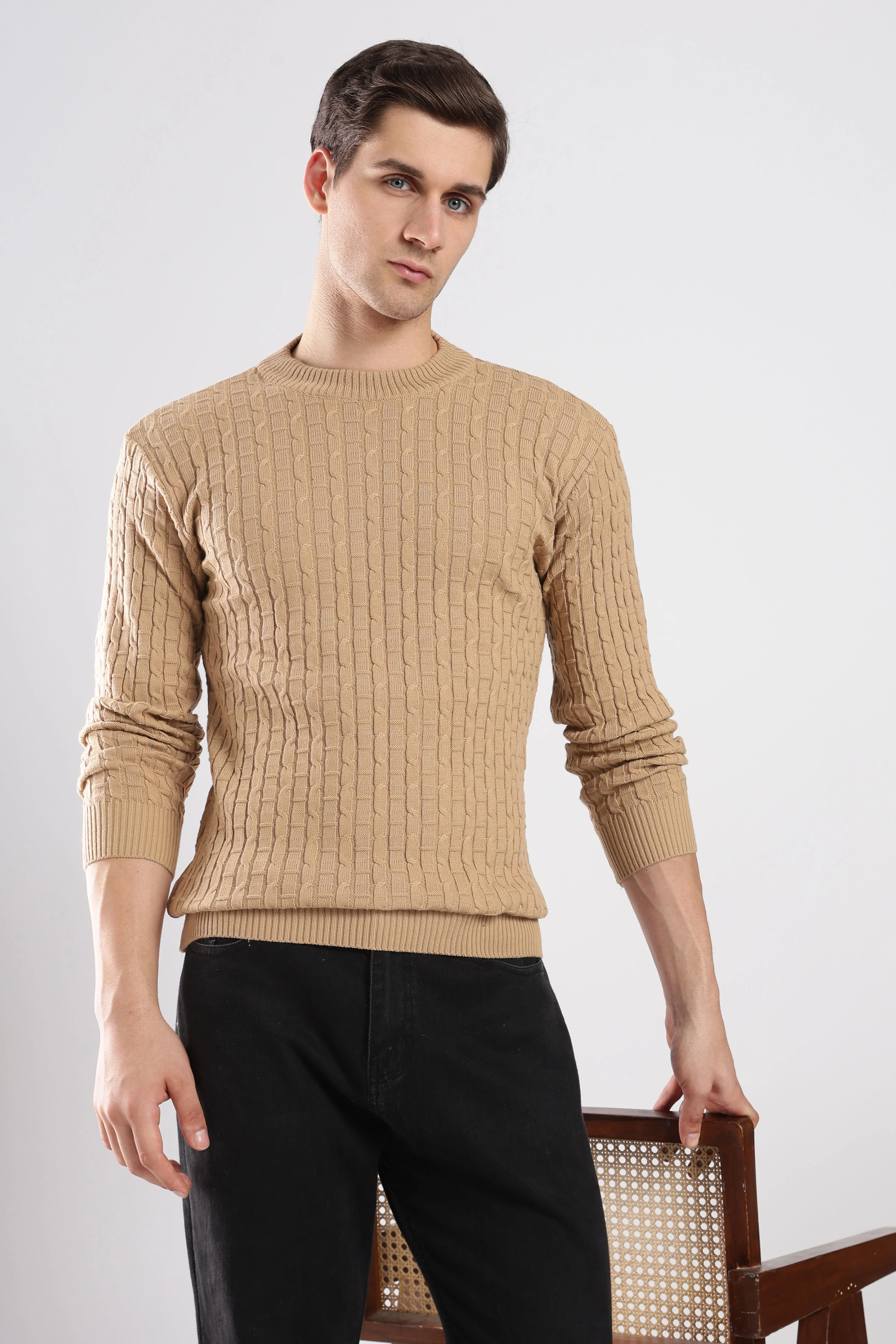 Beige Cable Knit Sweater - Image 5