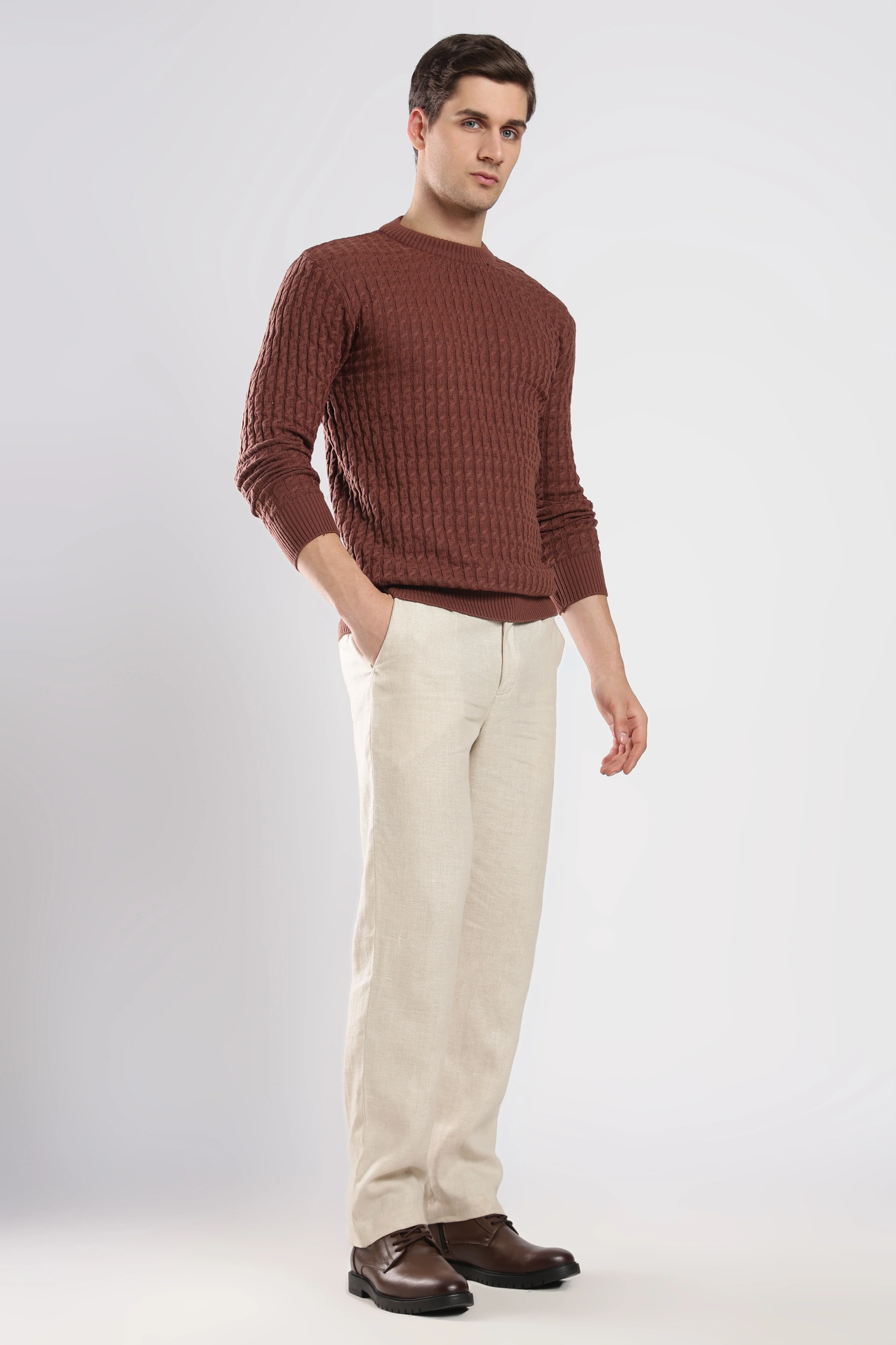 Brown Cable Knit Sweater - Image 3