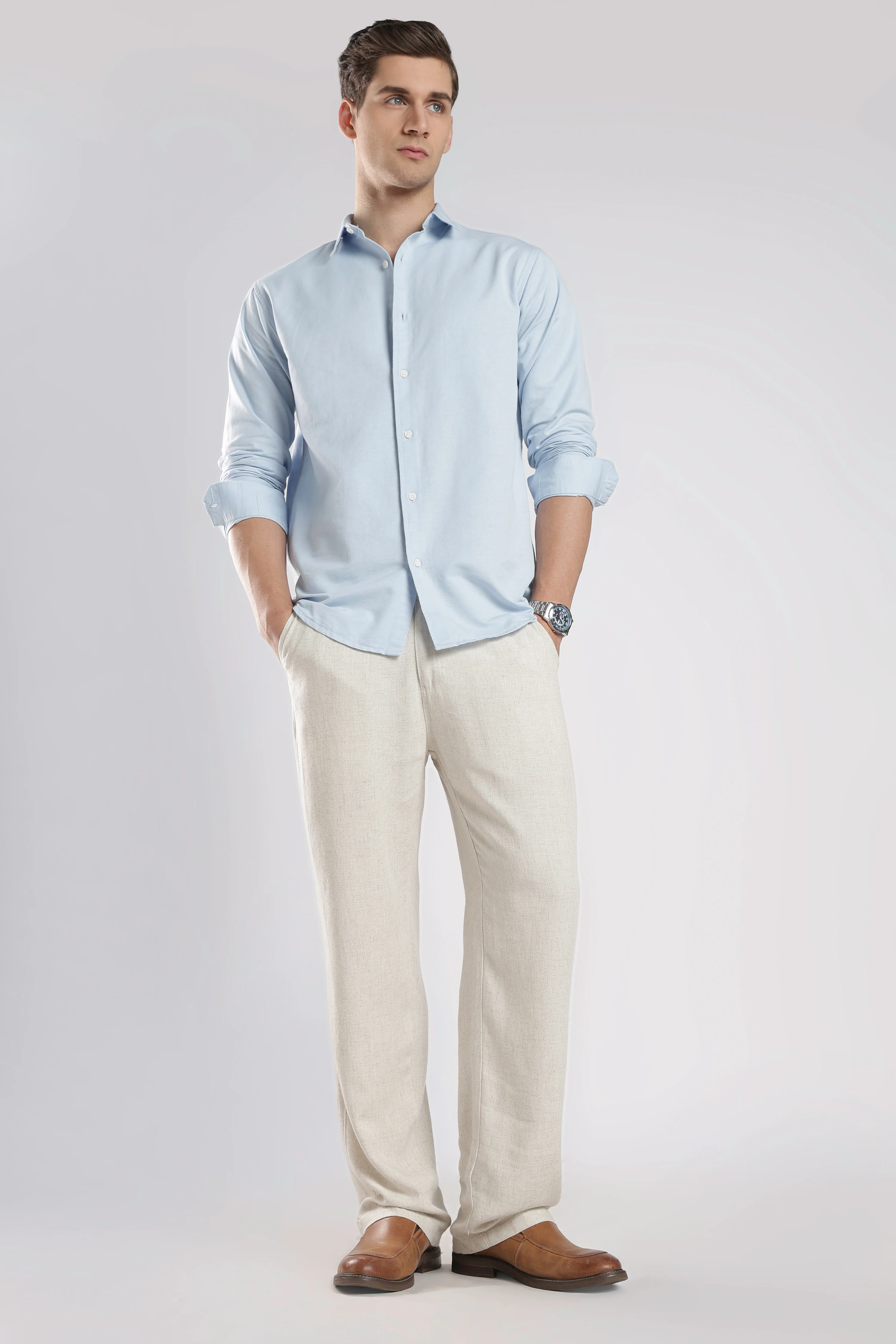 Relaxed fit Linen Pants Beige - Image 3