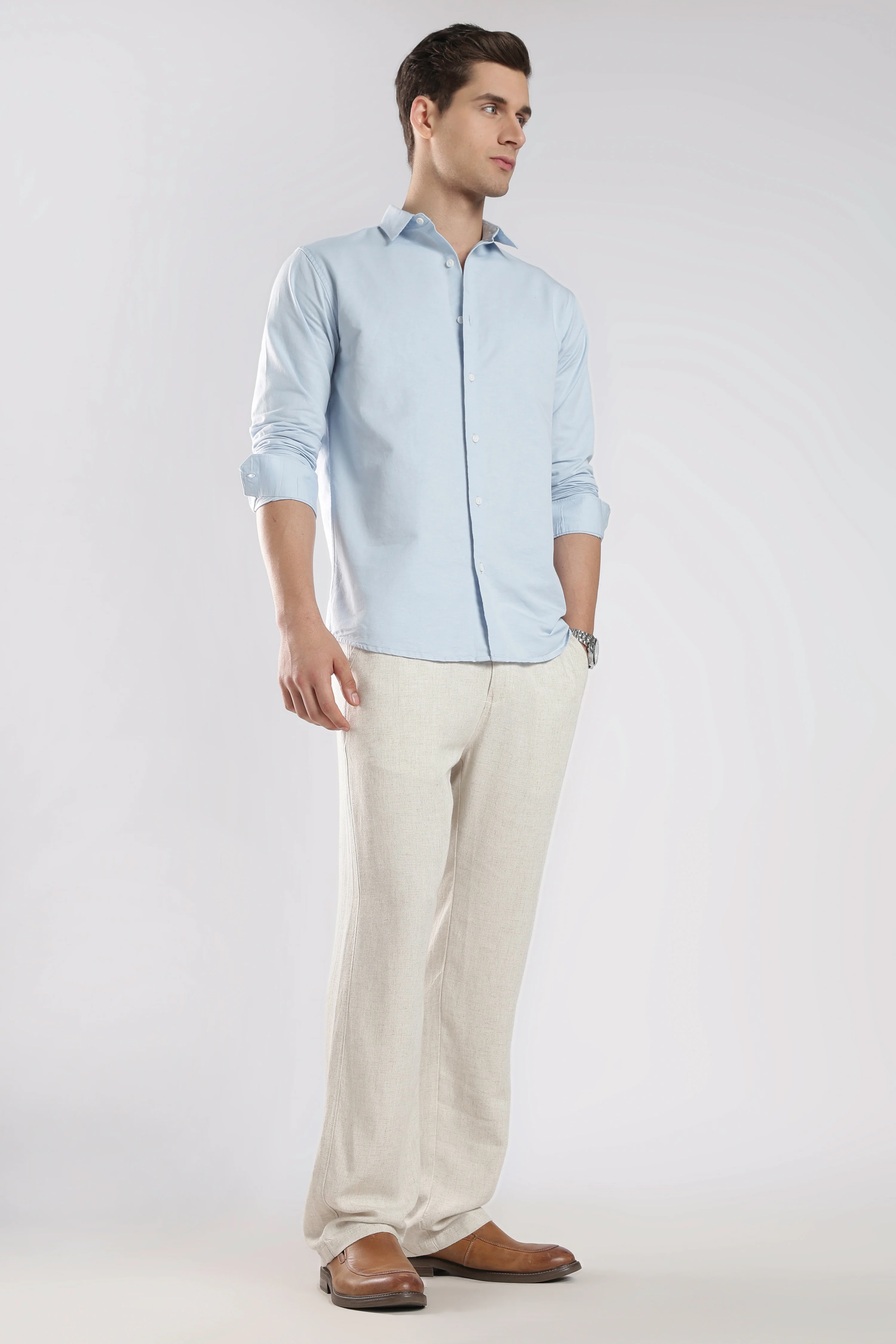 Relaxed fit Linen Pants Beige - Image 8