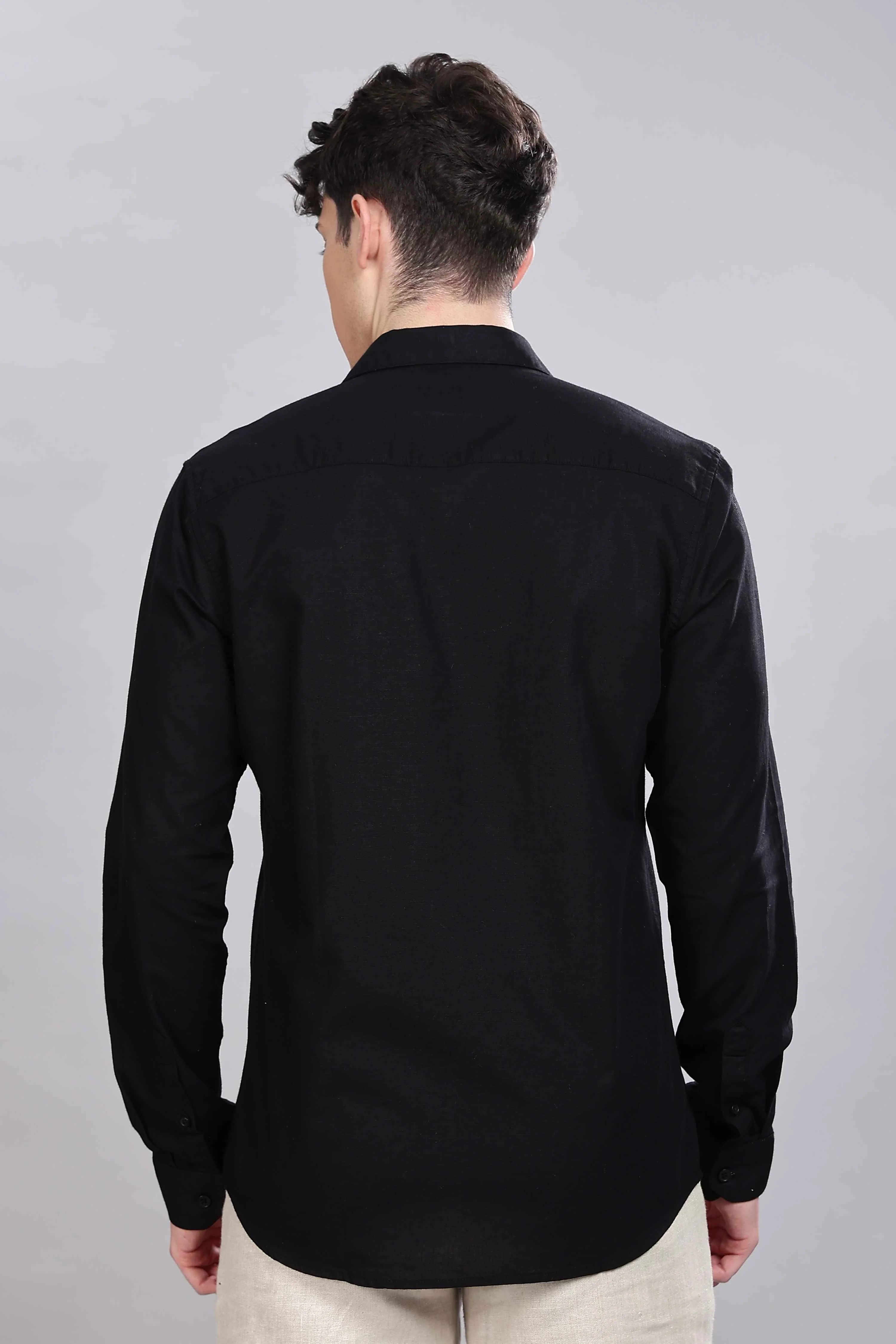 Black Linen Blend Shirt - Image 4