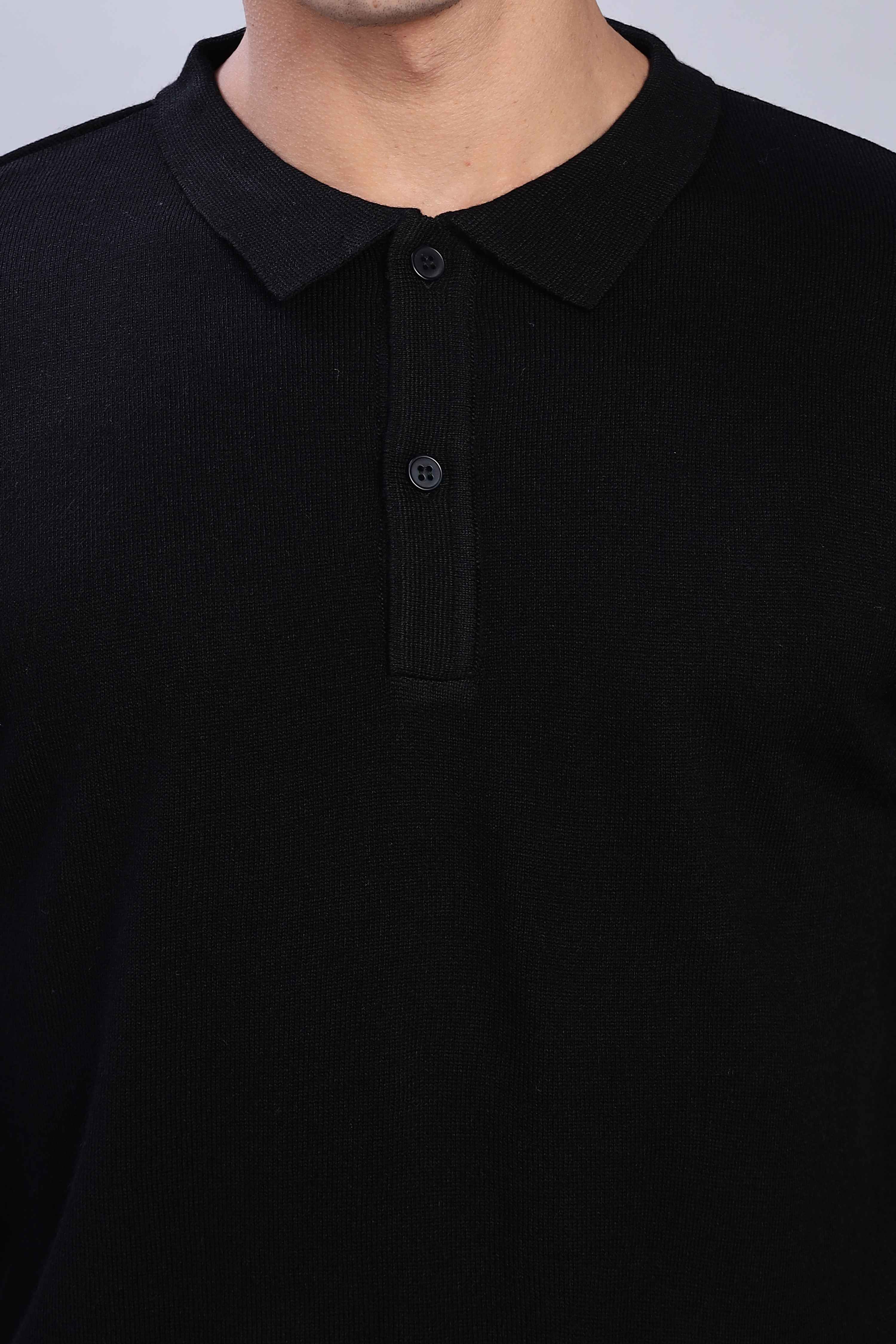 Black Micro-structured knitted polo - Image 3