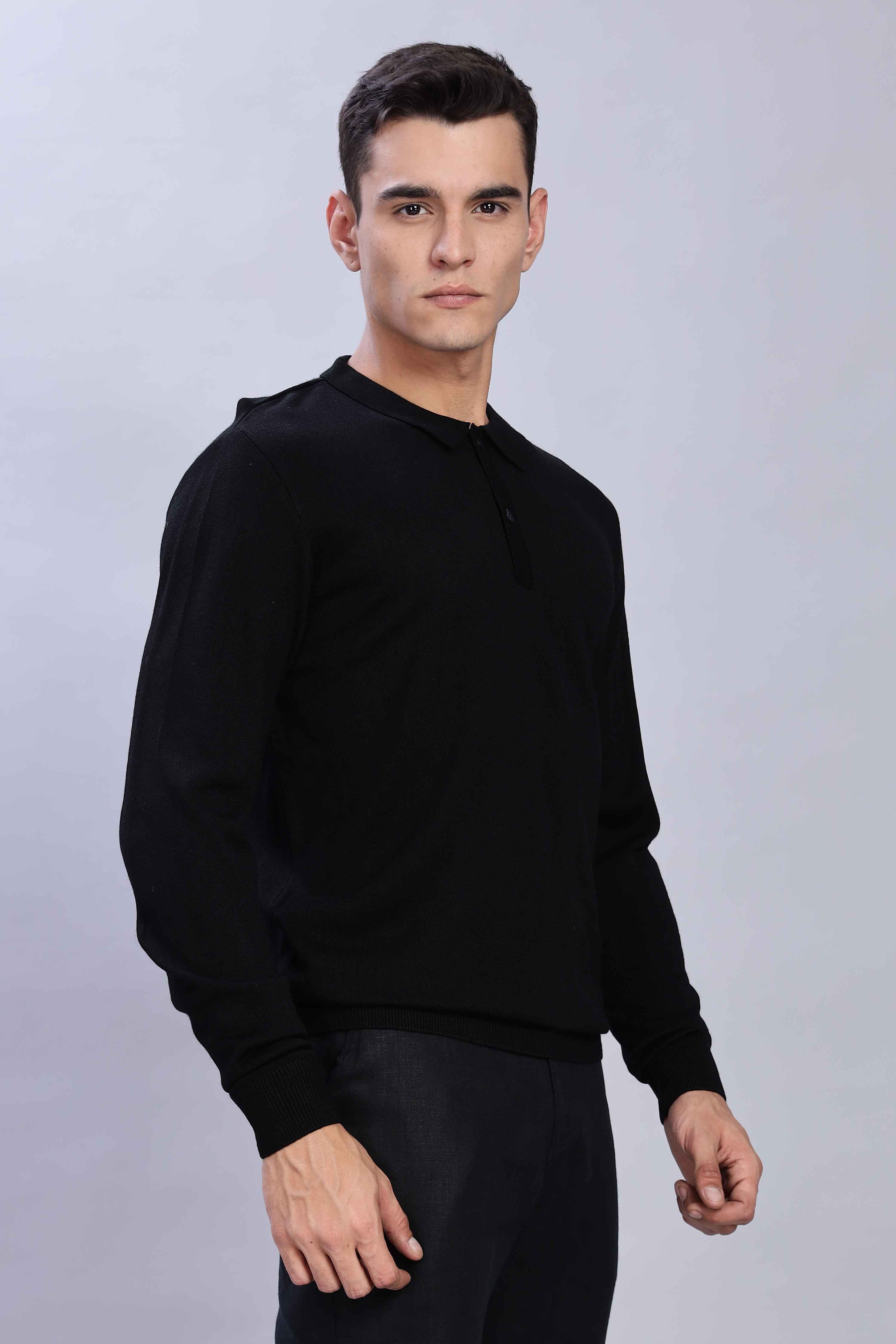 Black Micro-structured knitted polo - Image 4