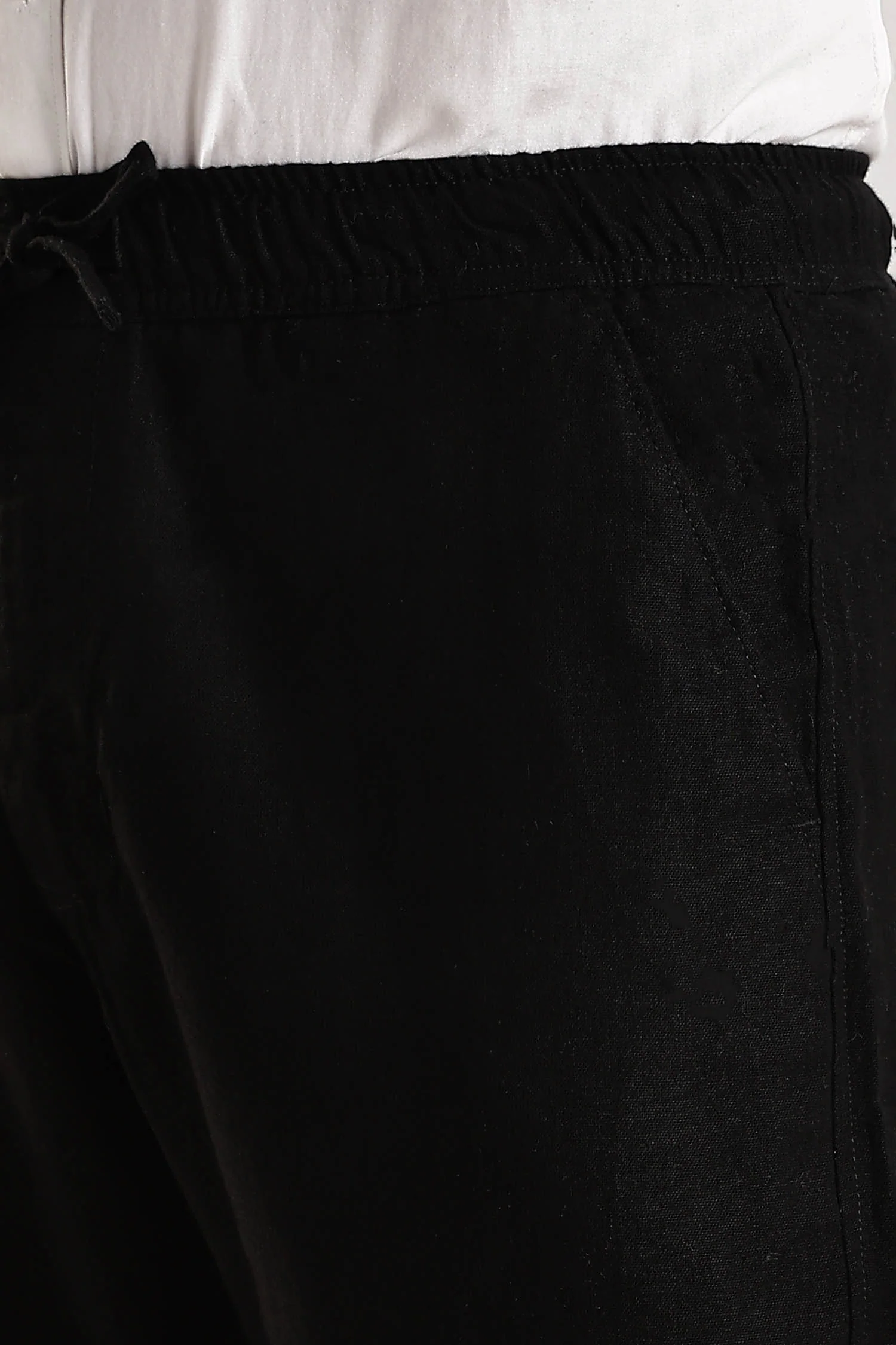 Black Regular Fit Linen Pants - Image 3