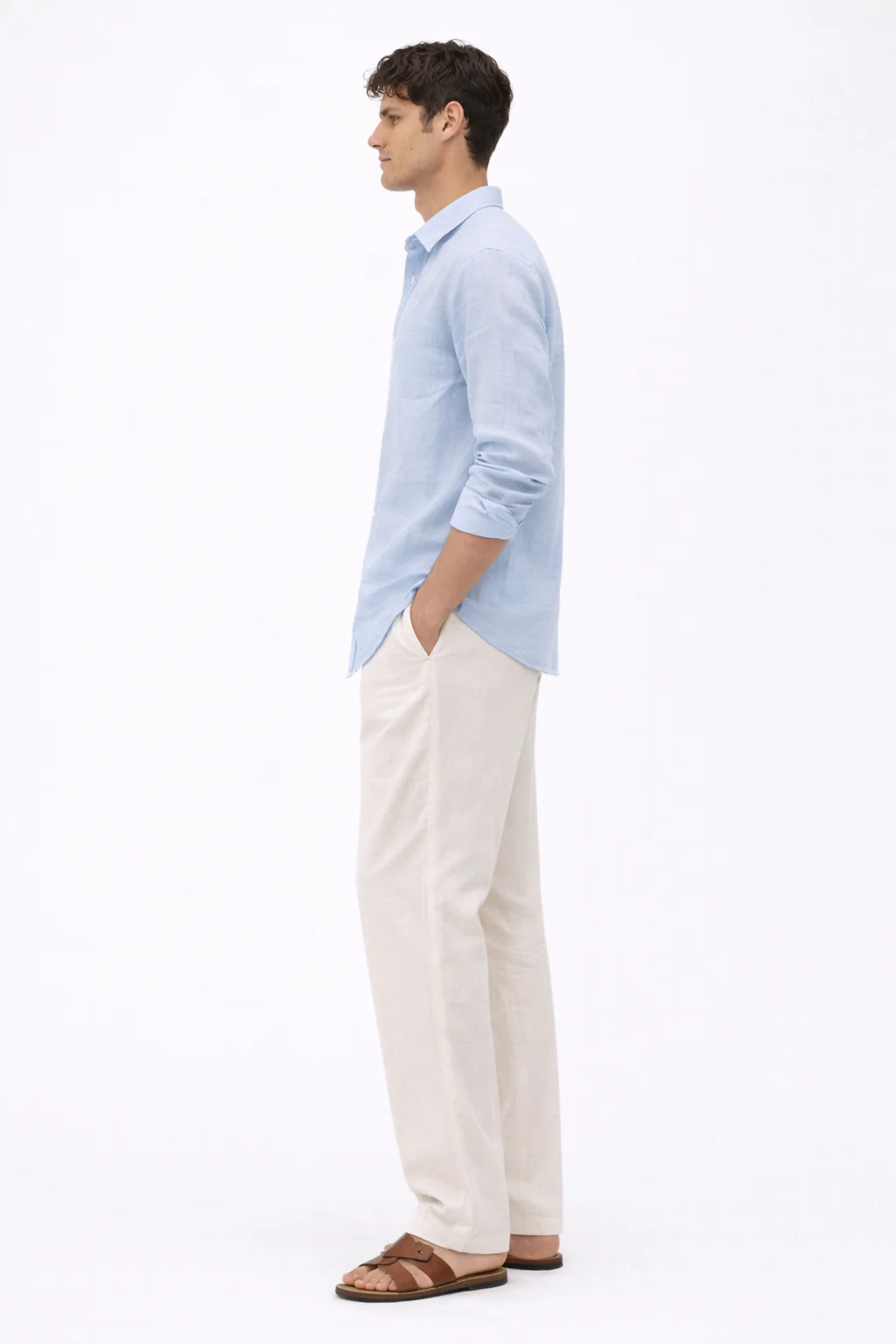 Blue Linen Blend Shirt - Image 3