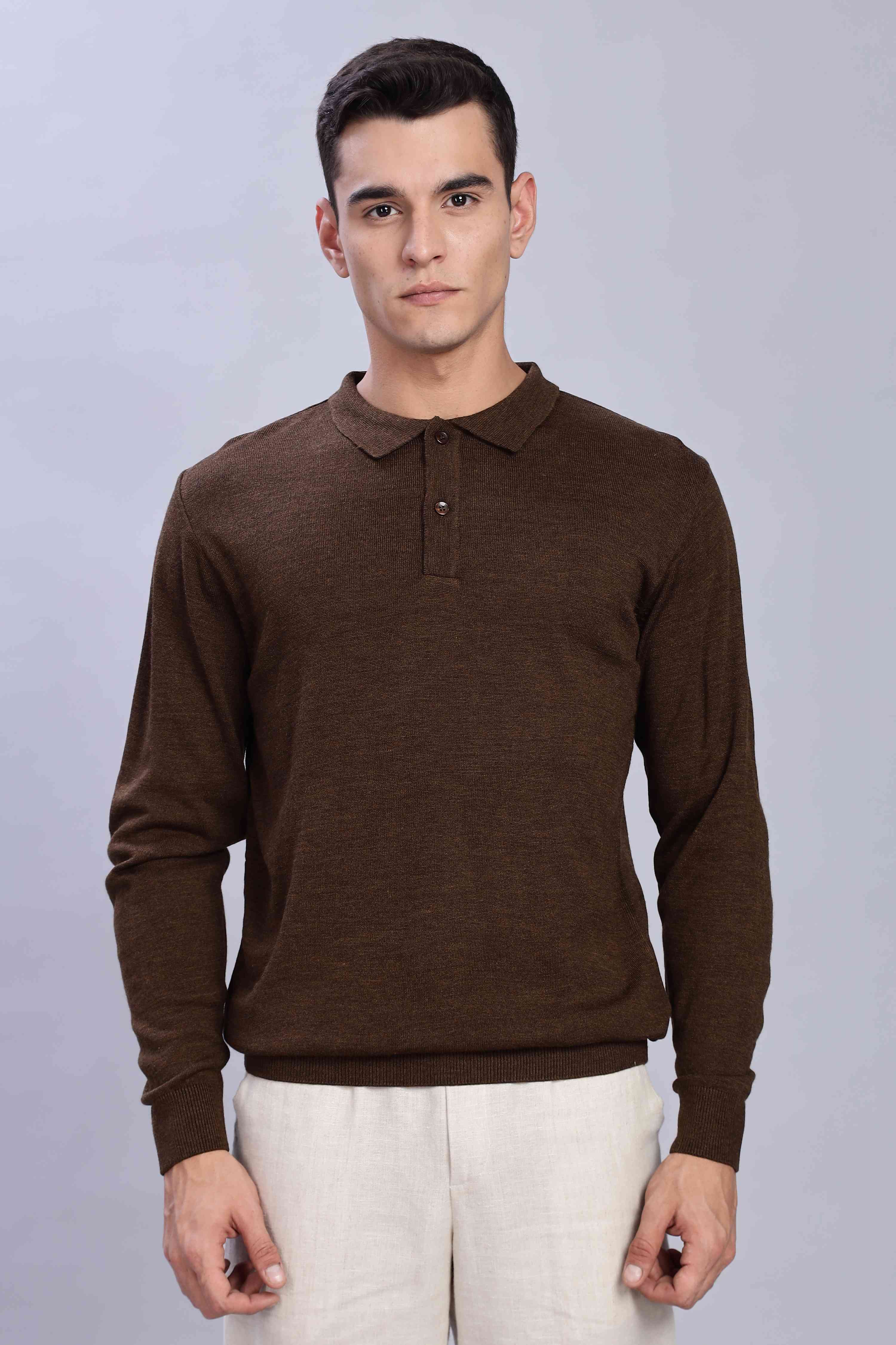 Brown Micro-structured knitted polo - Image 3