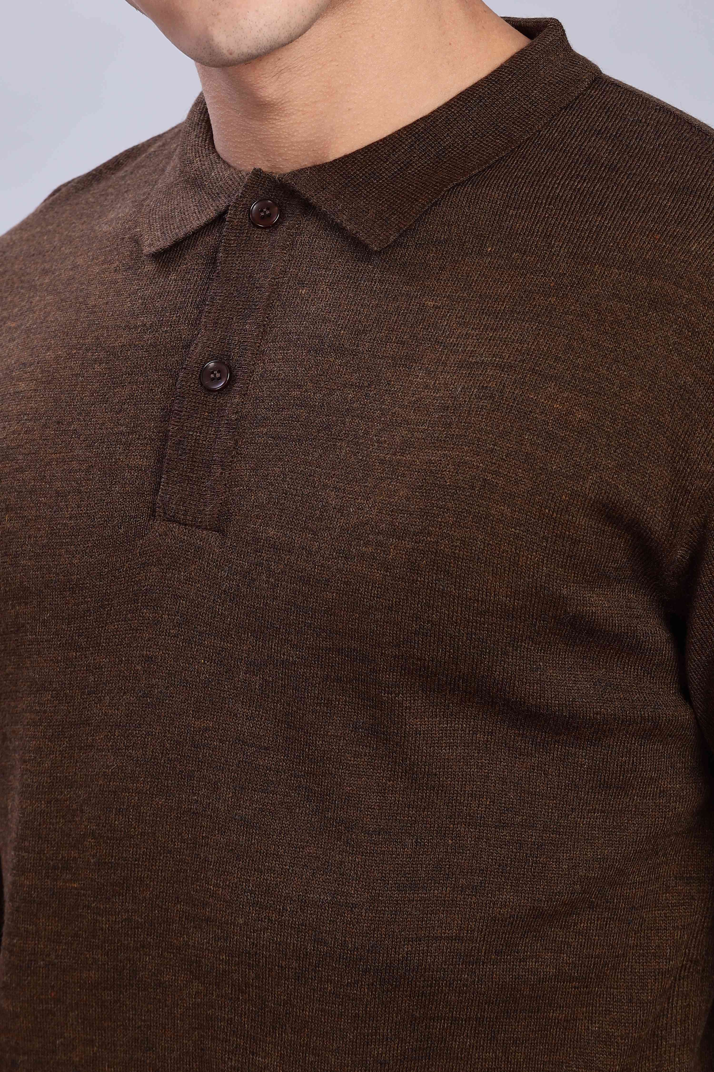 Brown Micro-structured knitted polo - Image 4