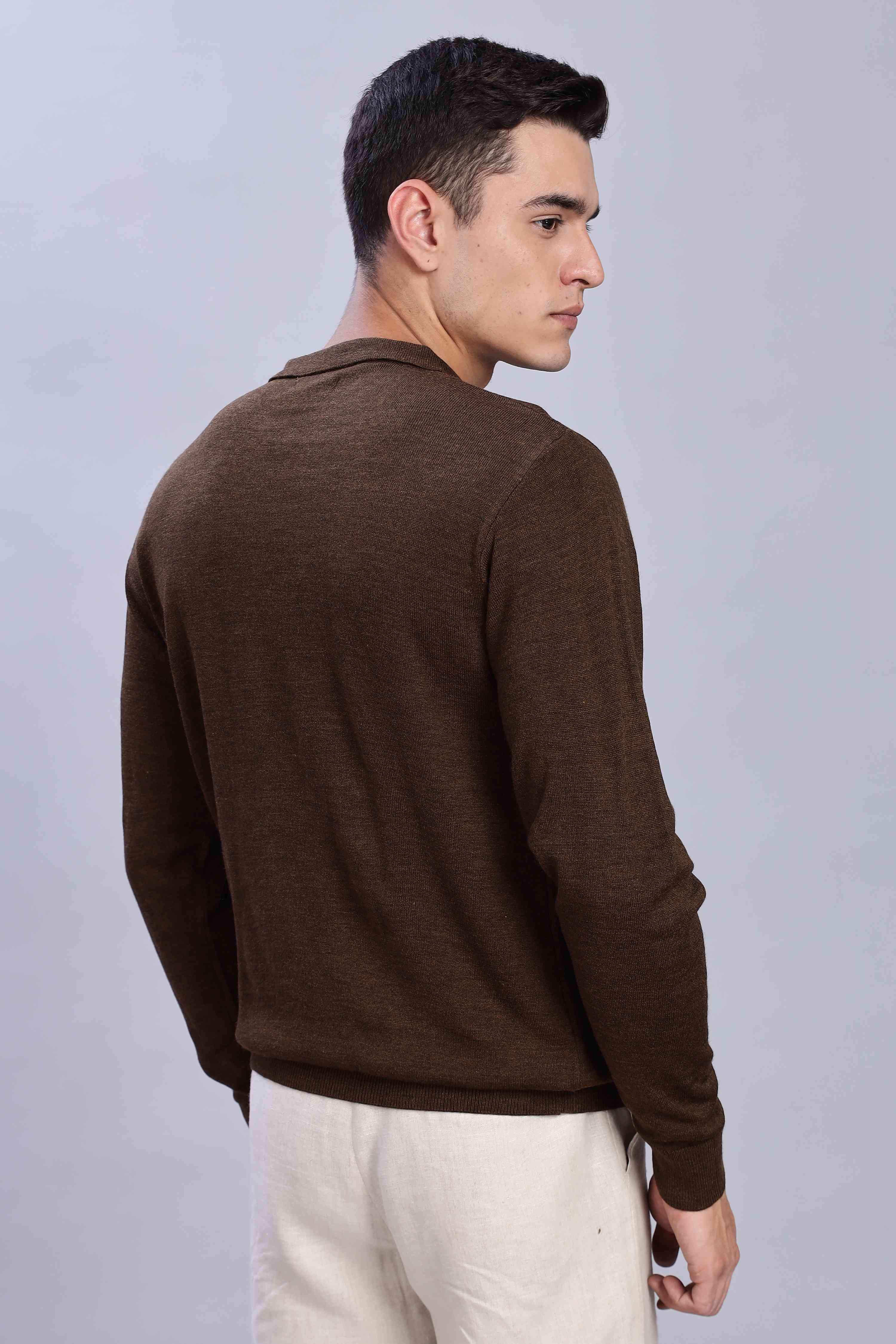 Brown Micro-structured knitted polo - Image 5