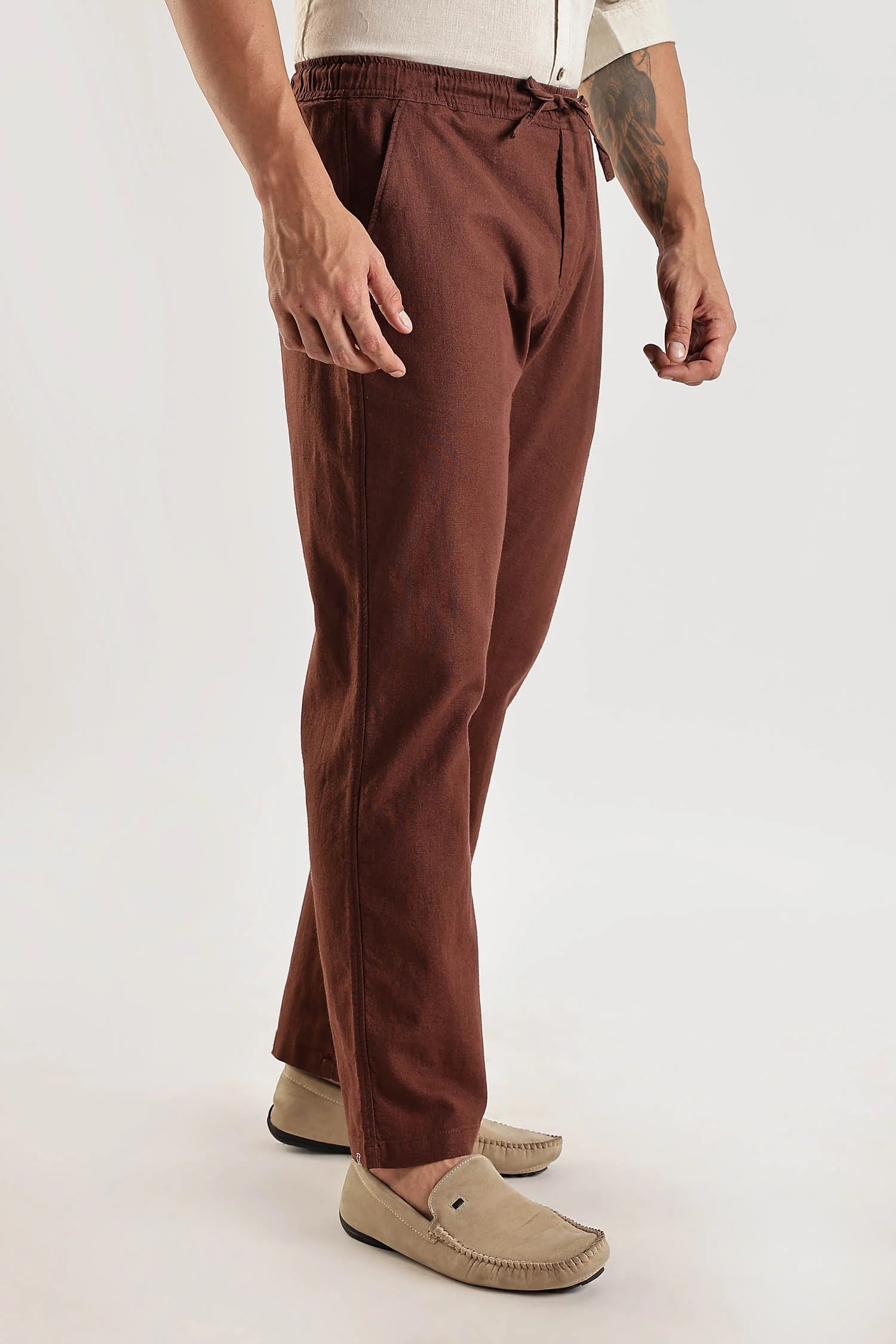 Brown Regular Fit Linen Pants - Image 4