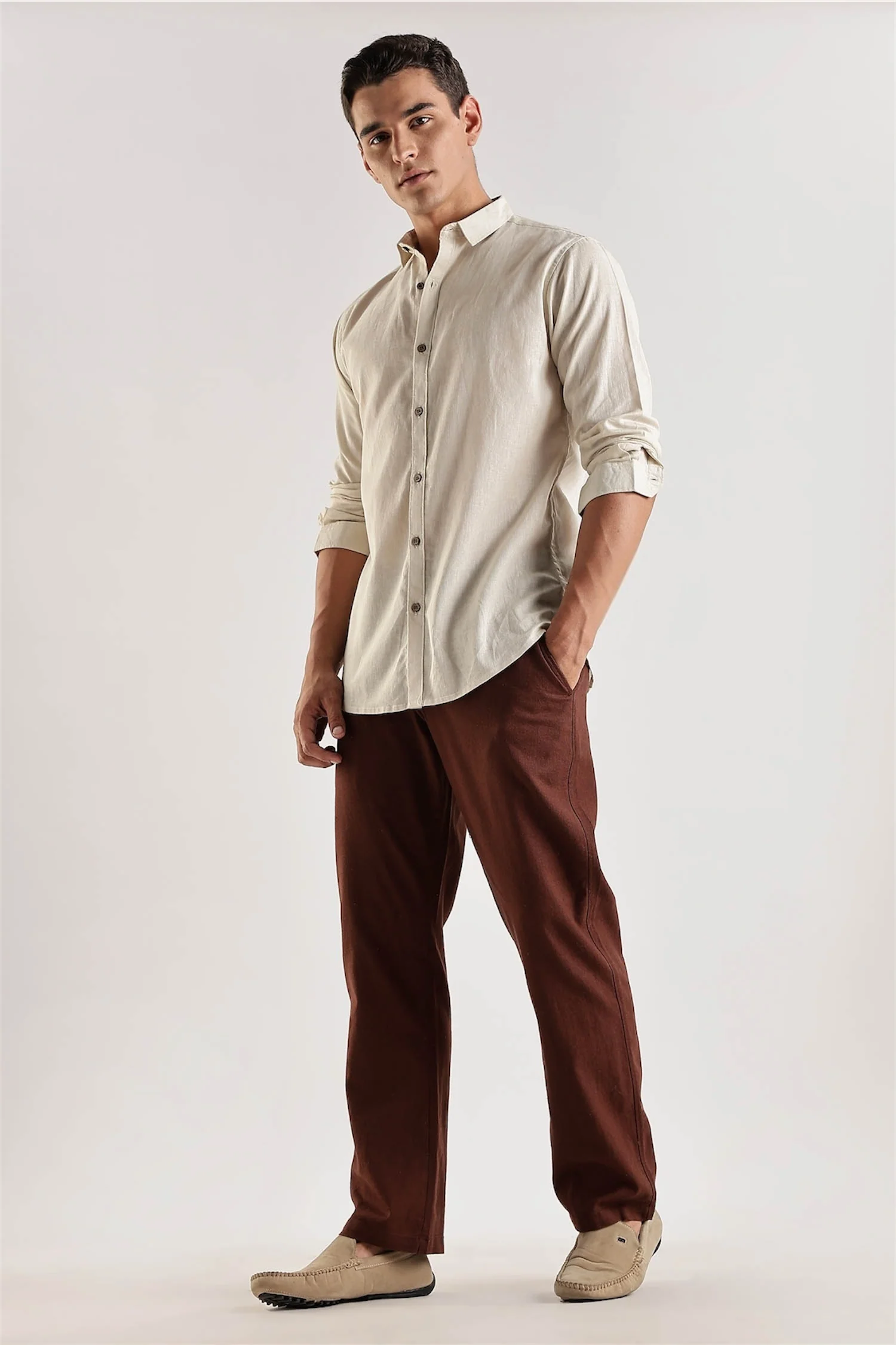 Brown Regular Fit Linen Pants - Image 6