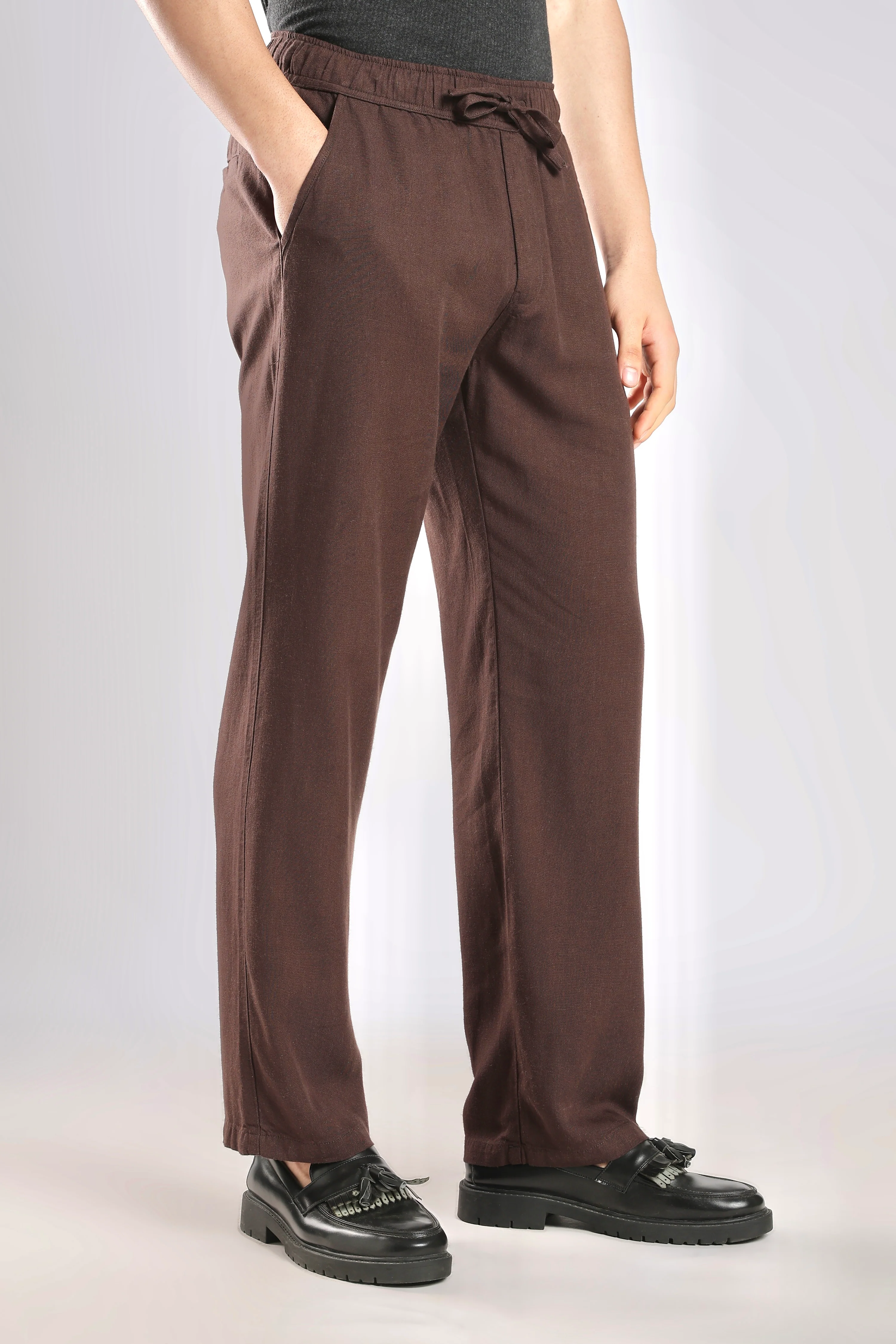 Brown Relaxed Fit Linen Pants - Image 4