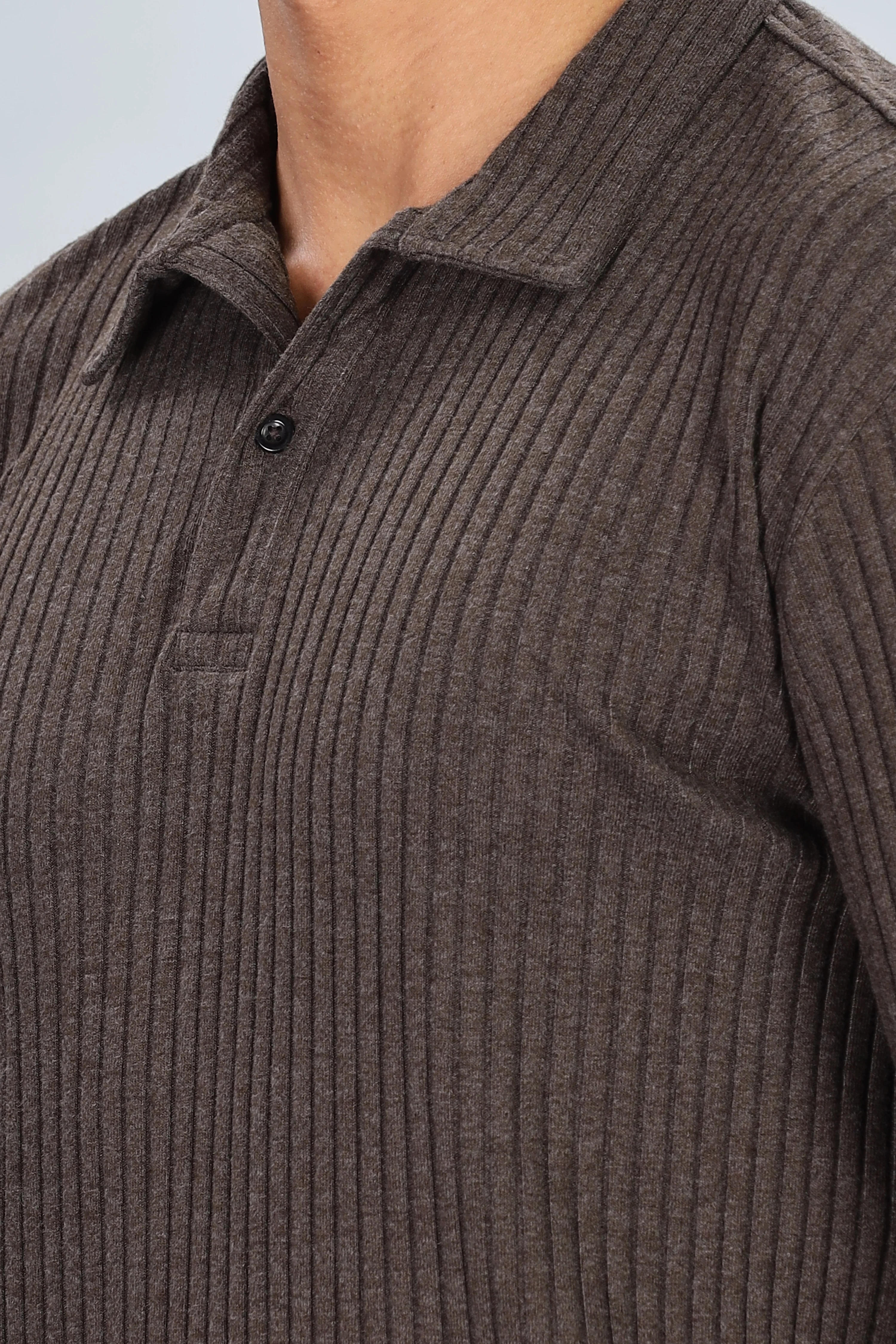 Brown Rib Knit Polo - Image 4
