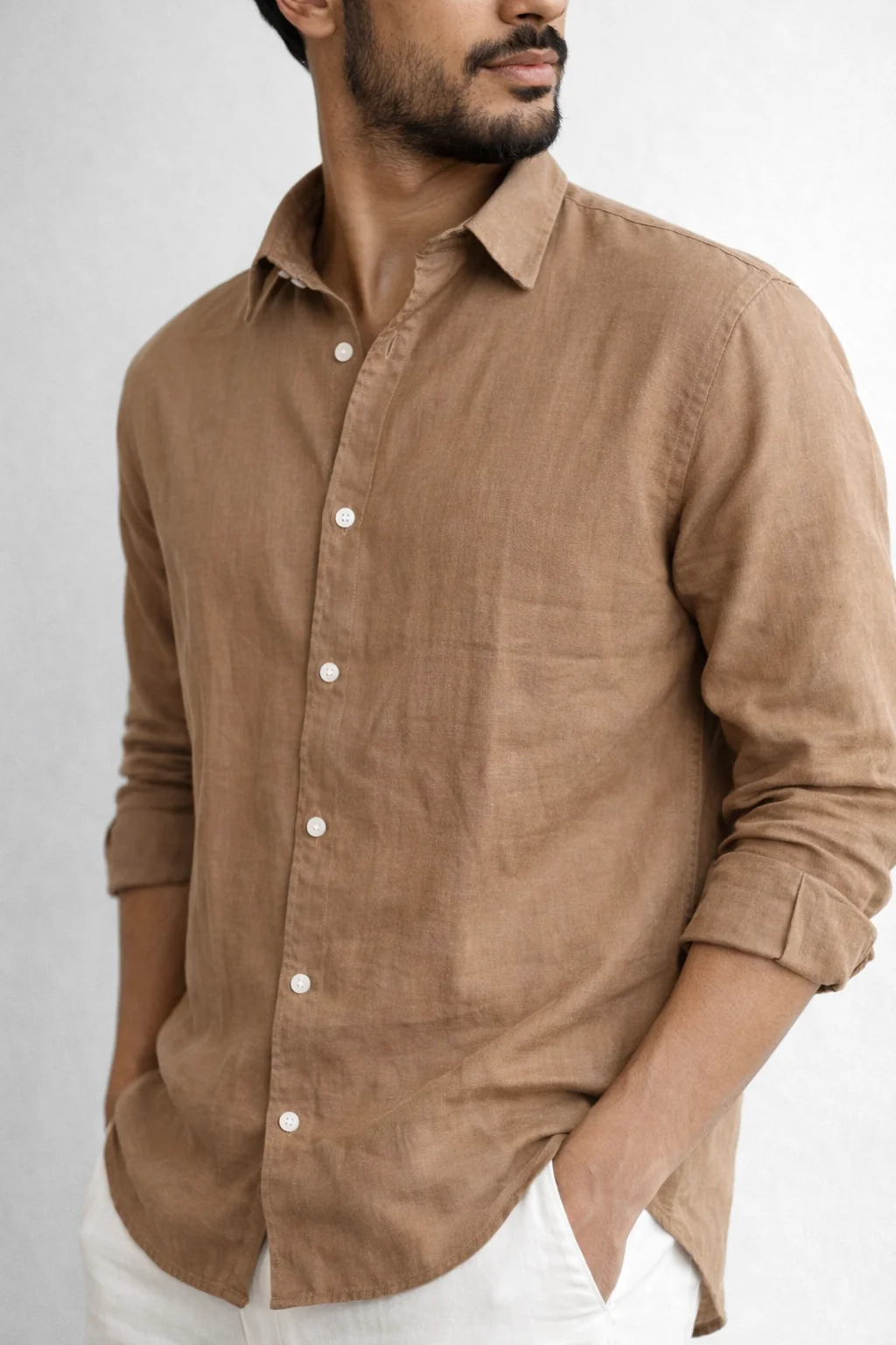 Camel Linen Blend Shirt - Image 3