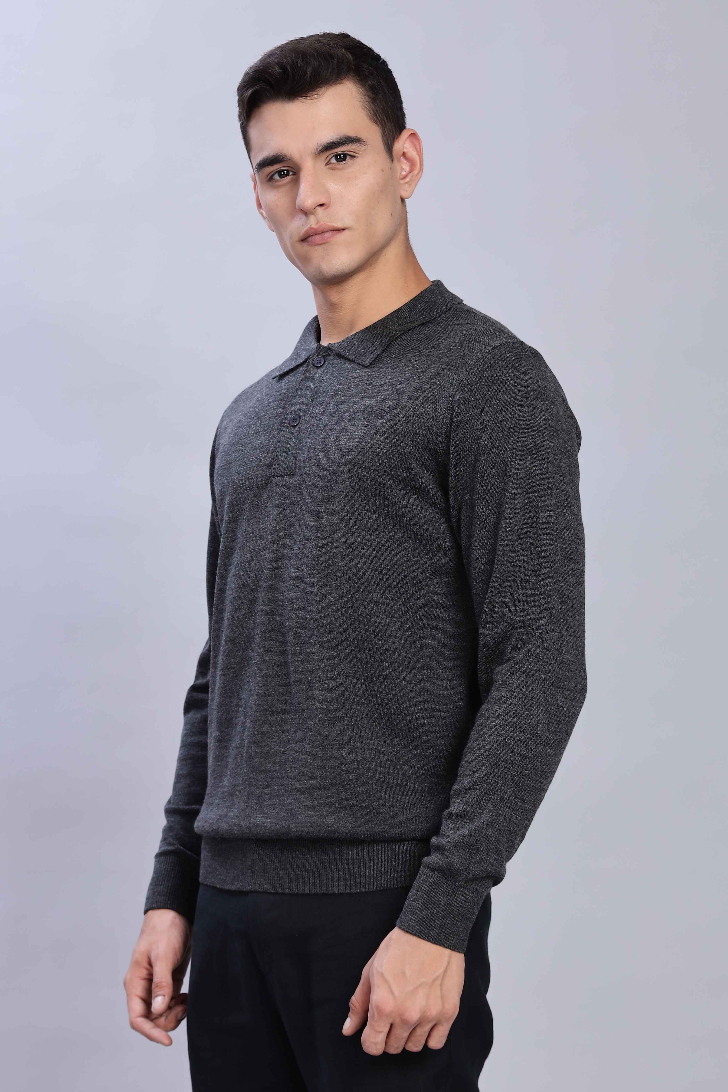 Dark Grey Micro-structured knitted polo - Image 3