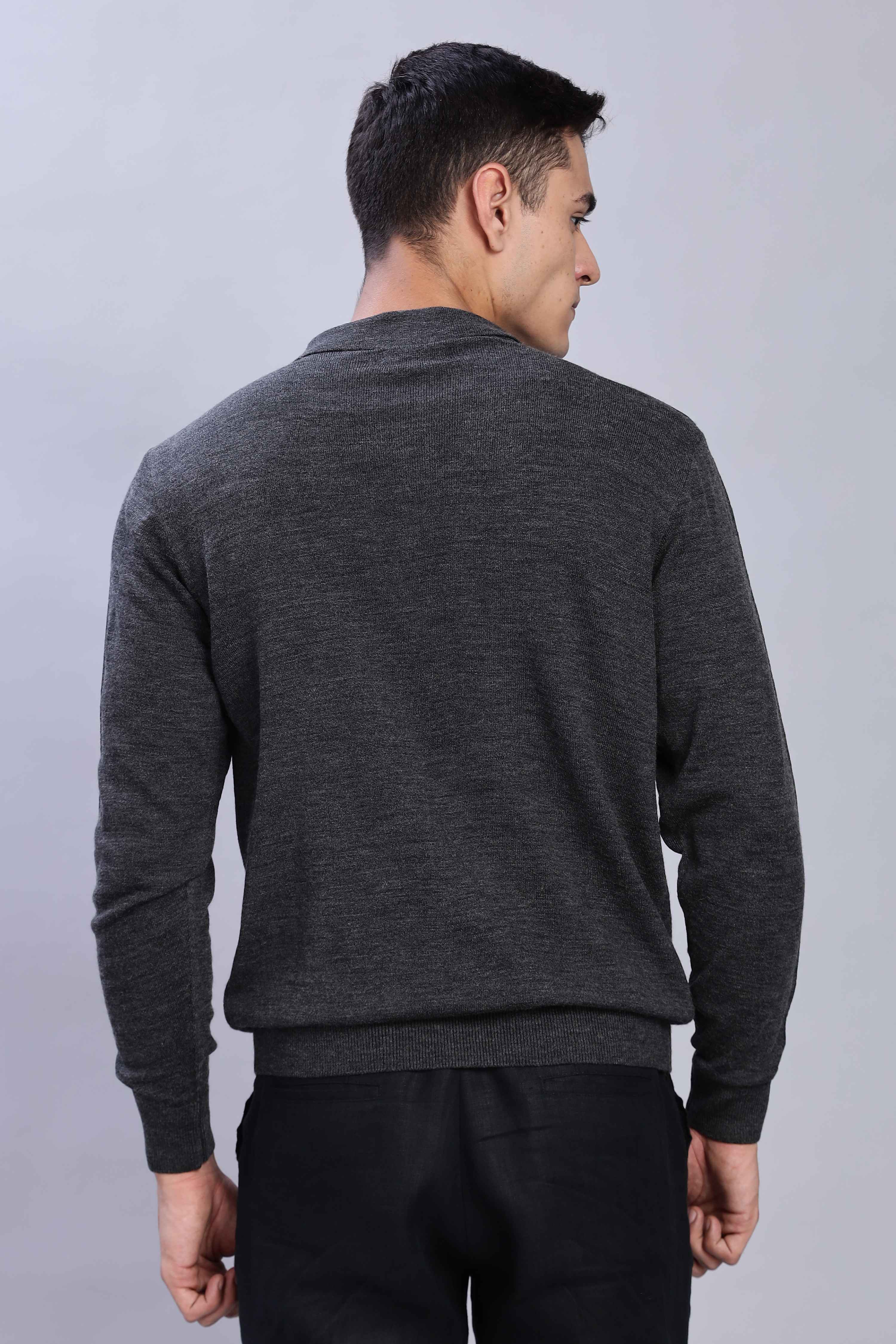 Dark Grey Micro-structured knitted polo - Image 5