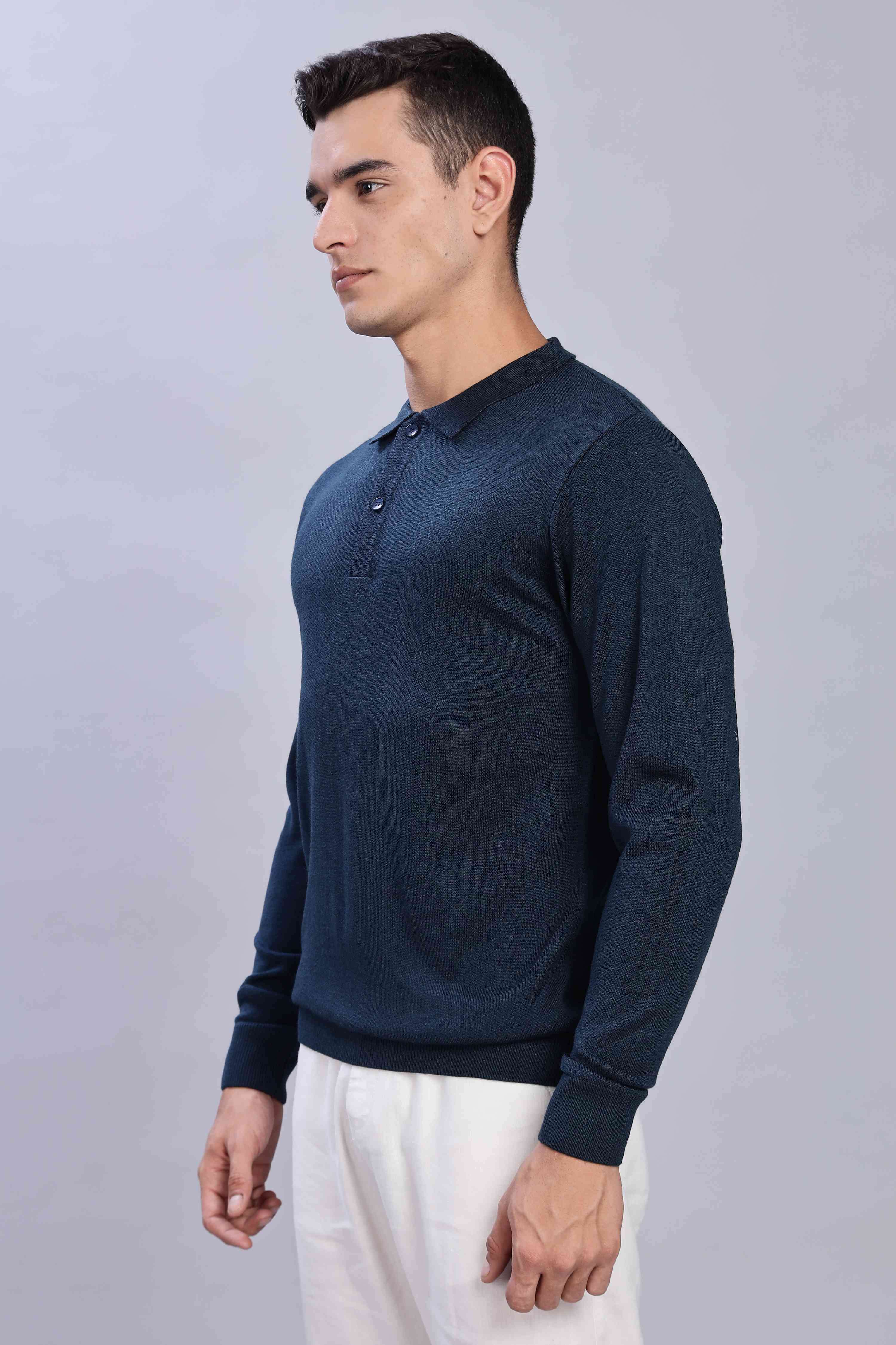 Denim Micro-structured knitted polo - Image 4