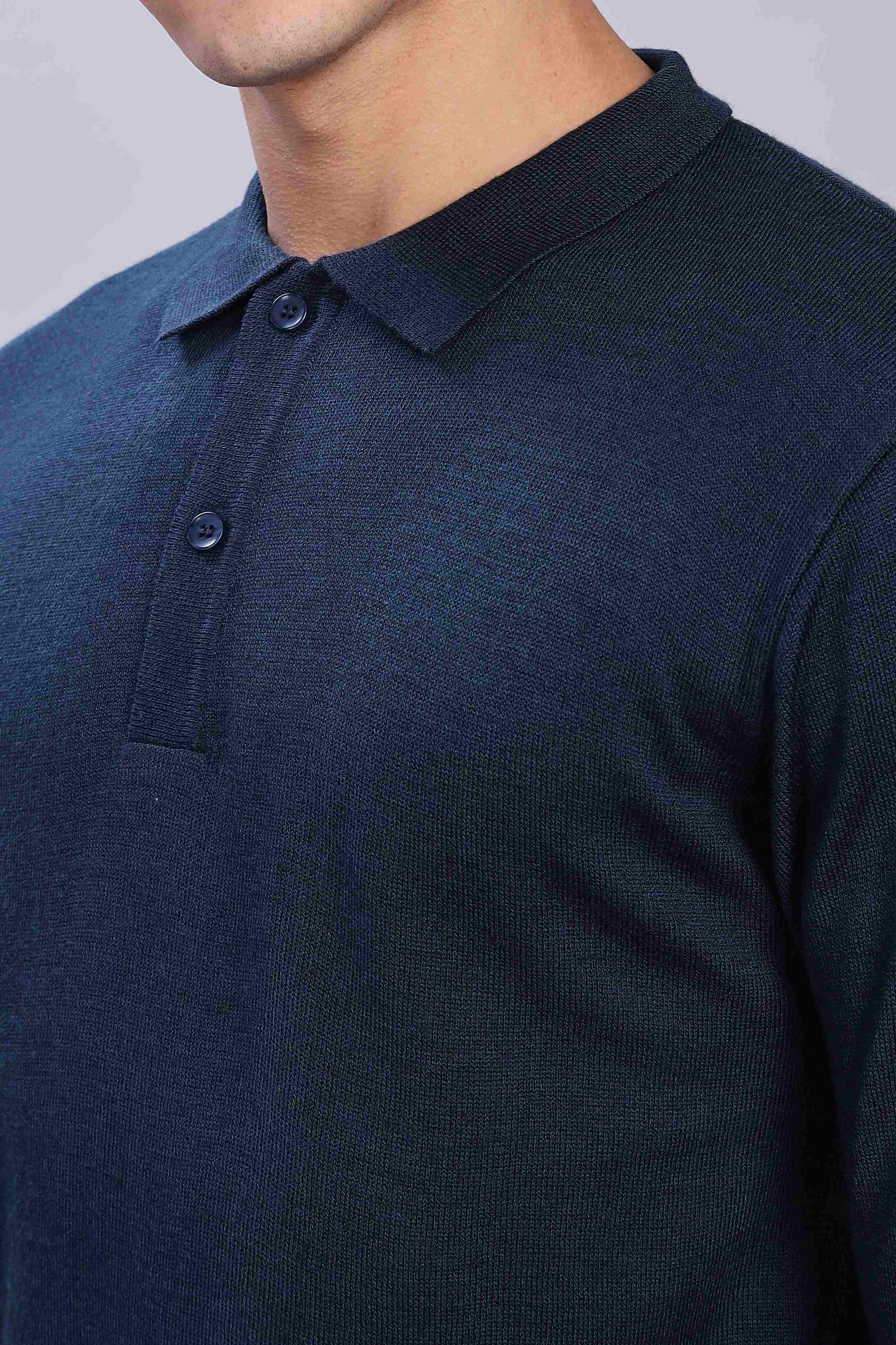Denim Micro-structured knitted polo - Image 5
