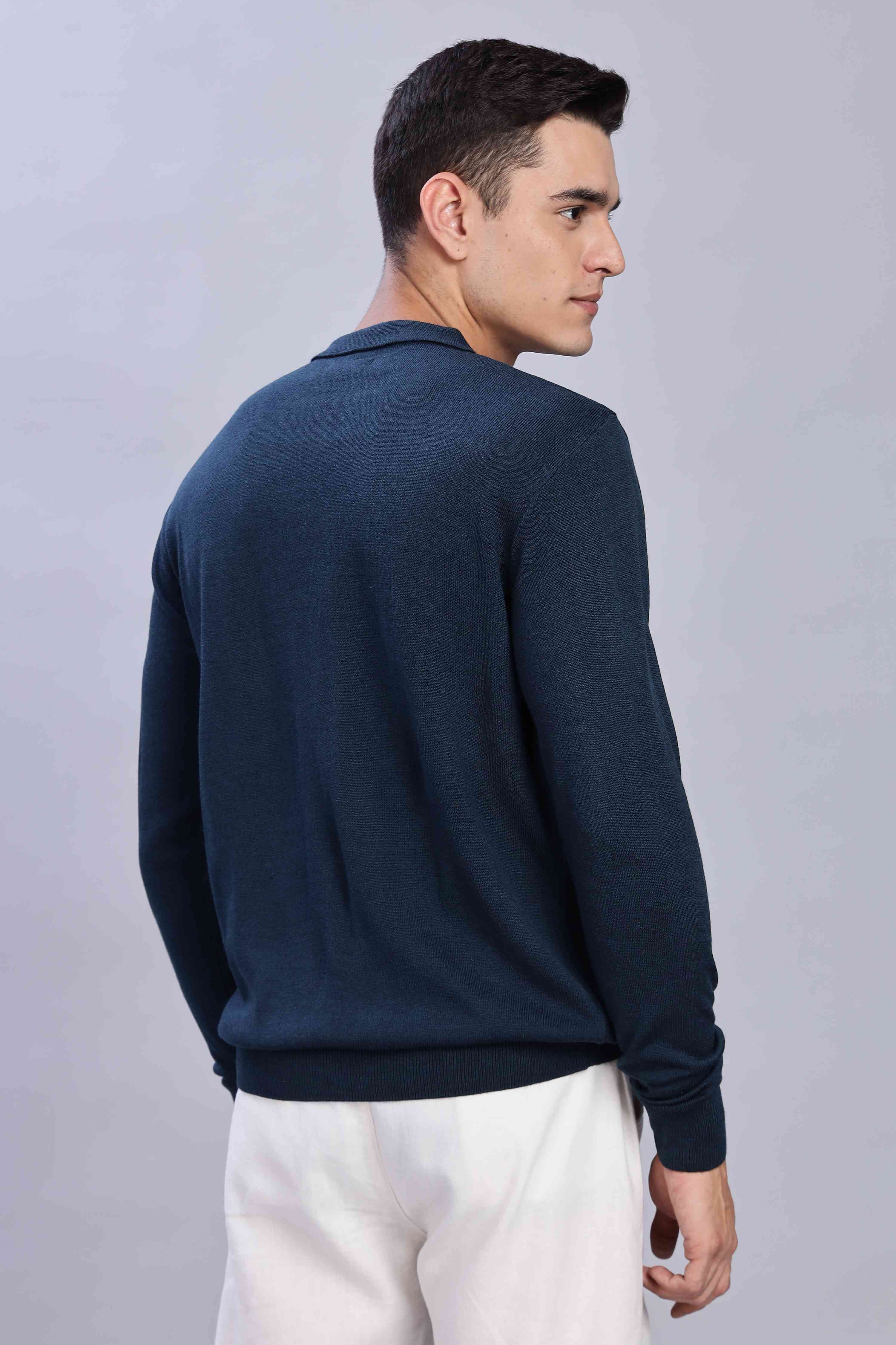 Denim Micro-structured knitted polo - Image 6