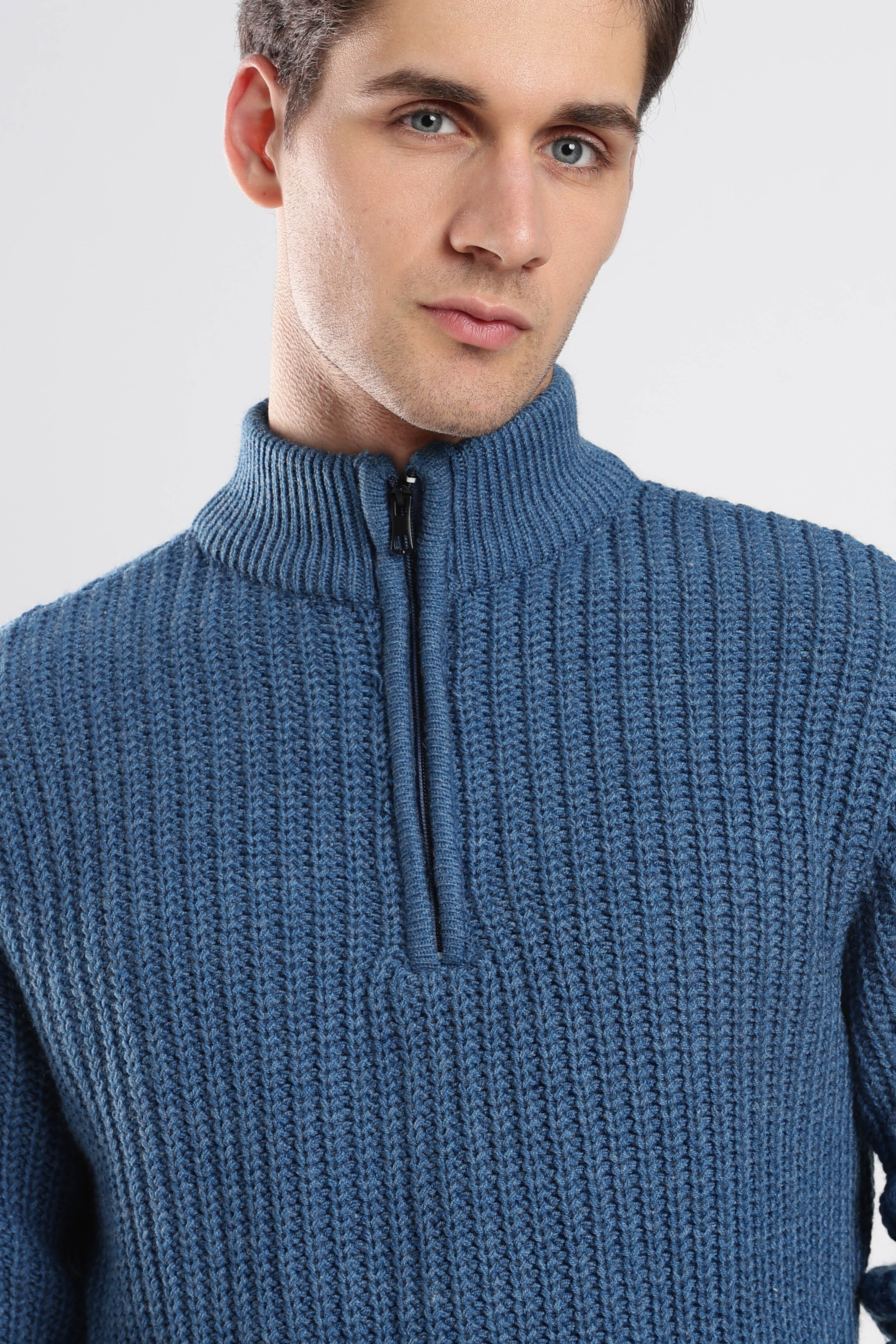 Dusty Blue Quarter Zip Knitwear - Image 3