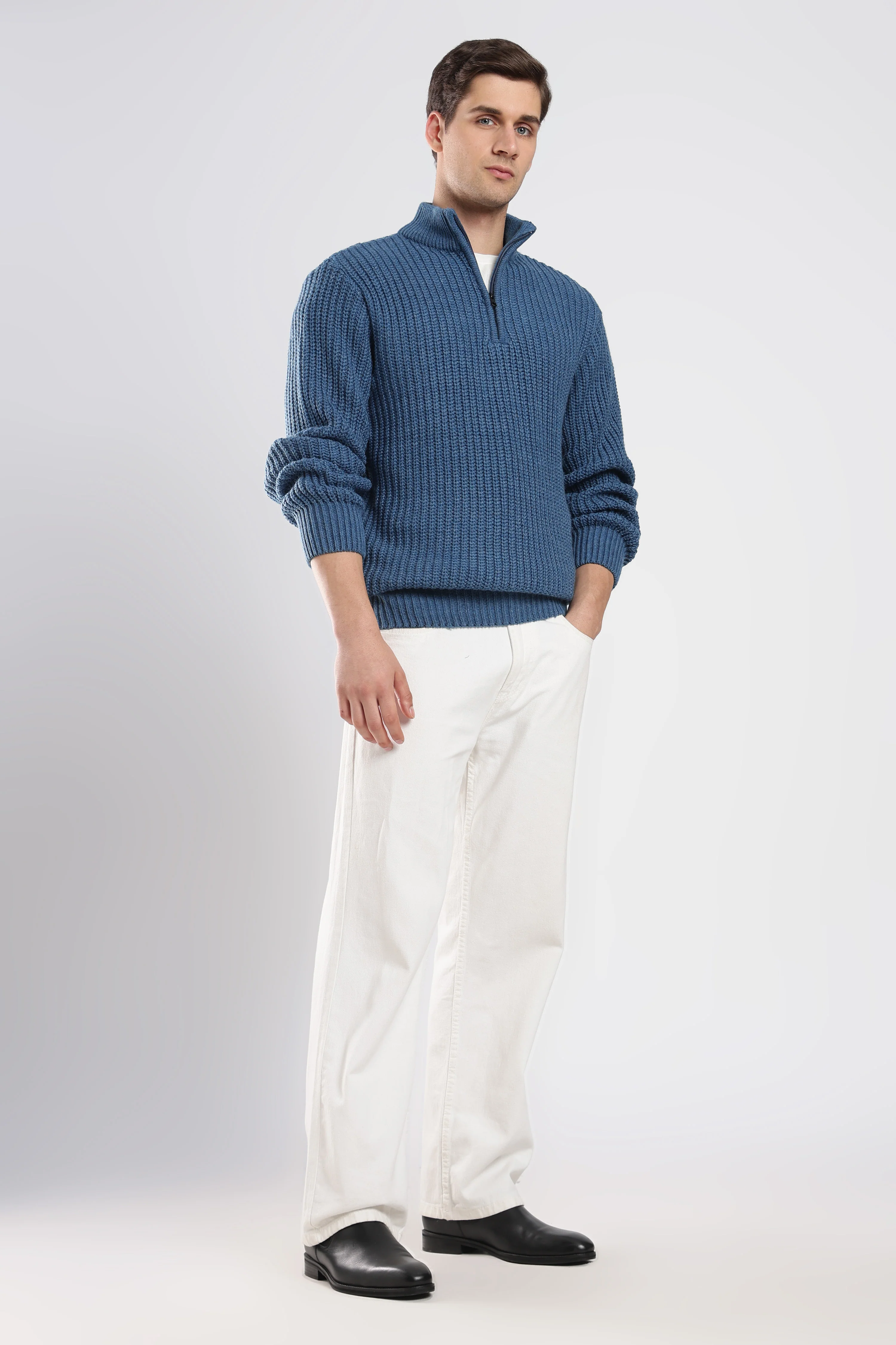 Dusty Blue Quarter Zip Knitwear - Image 4