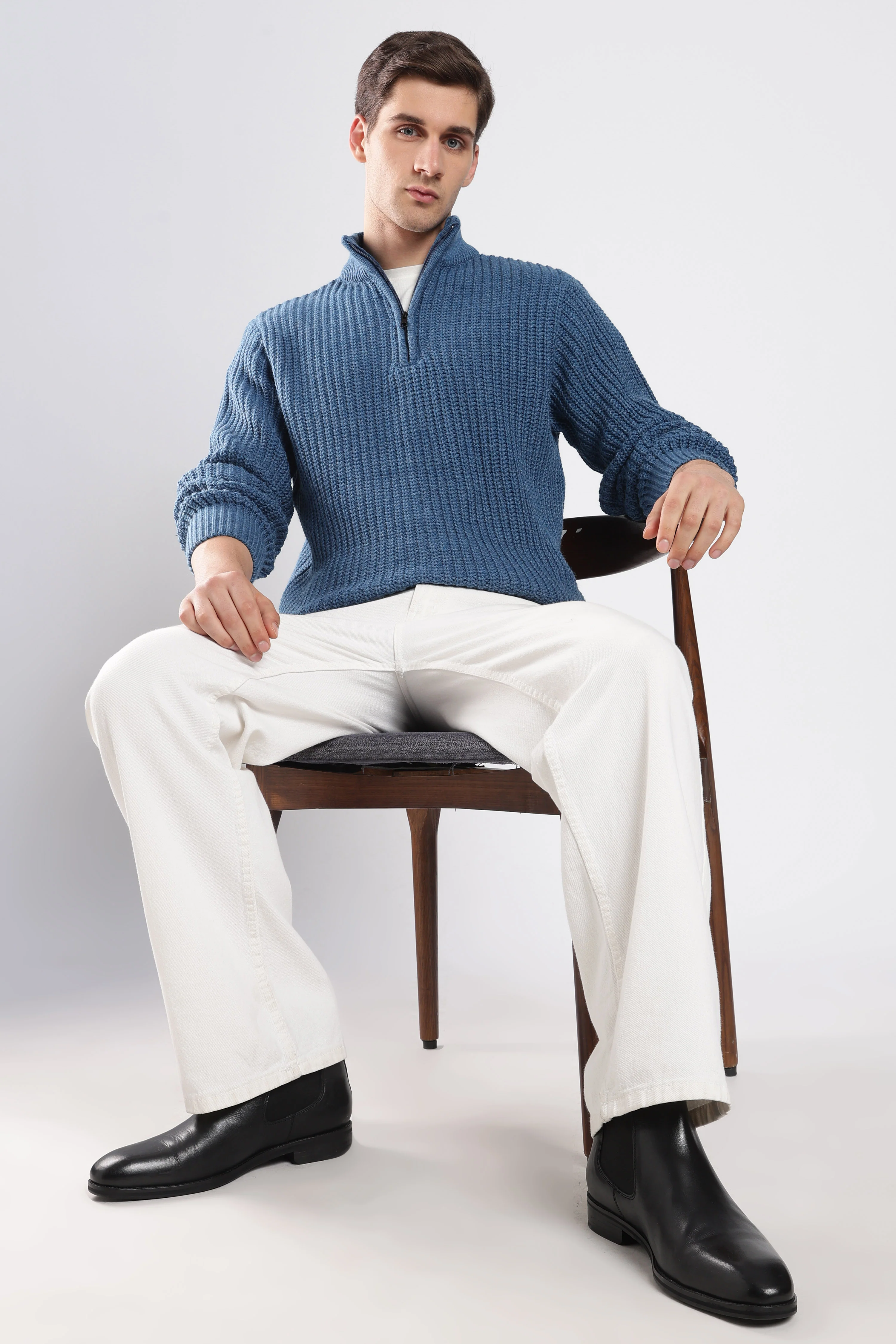 Dusty Blue Quarter Zip Knitwear - Image 7