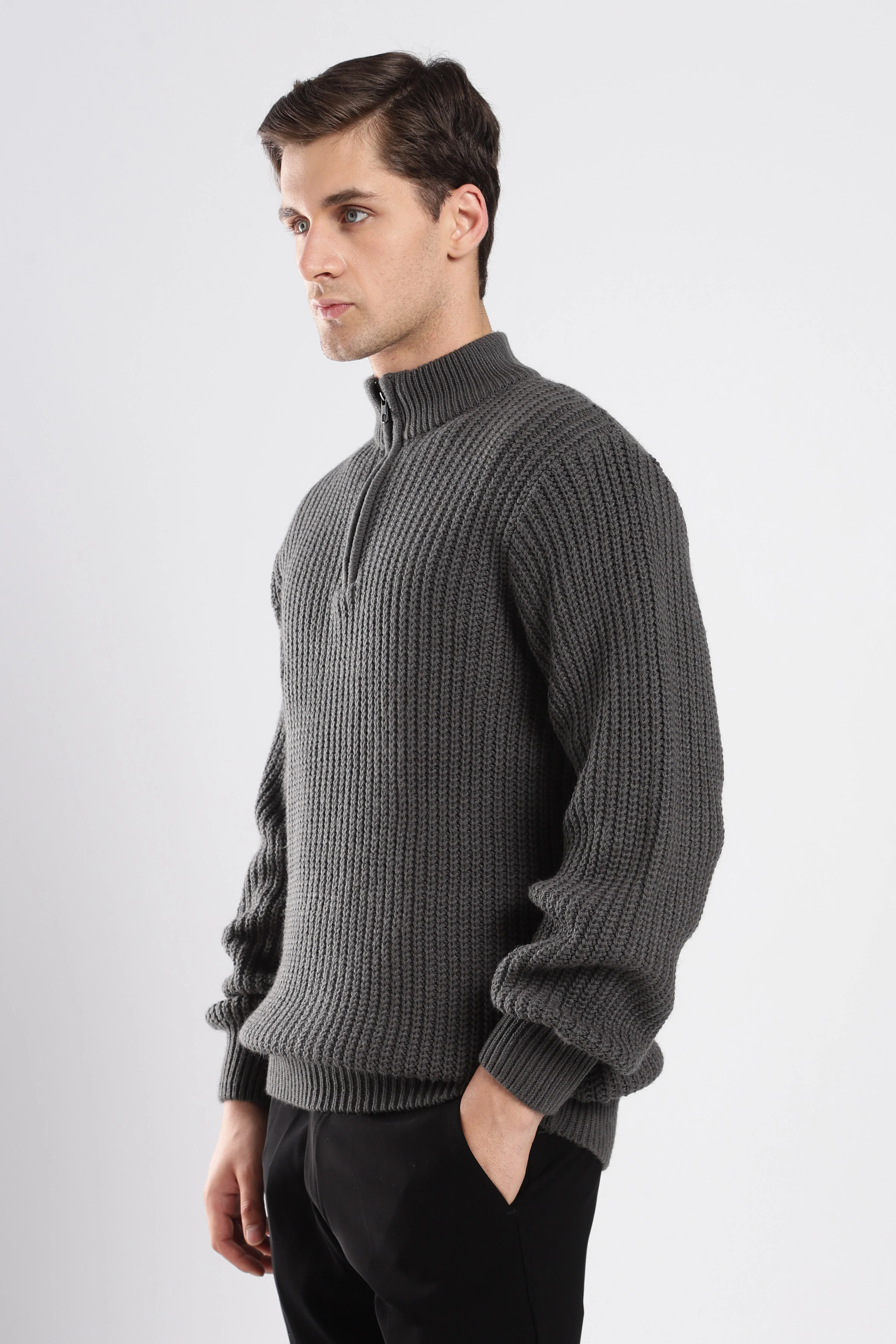 Grey Quarter Zip Knitwear - Image 5
