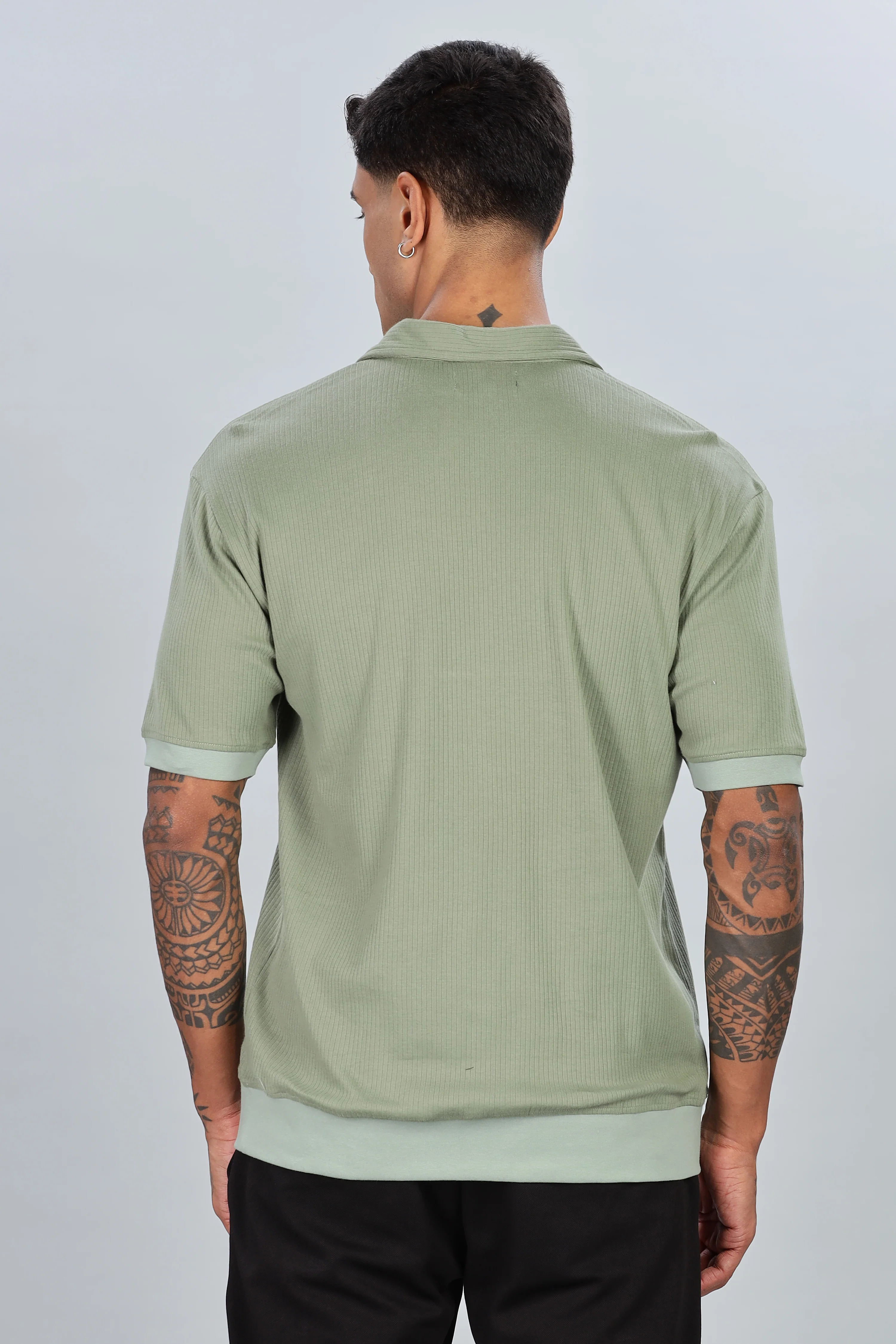 Light Green Rib Knit Polo - Image 3