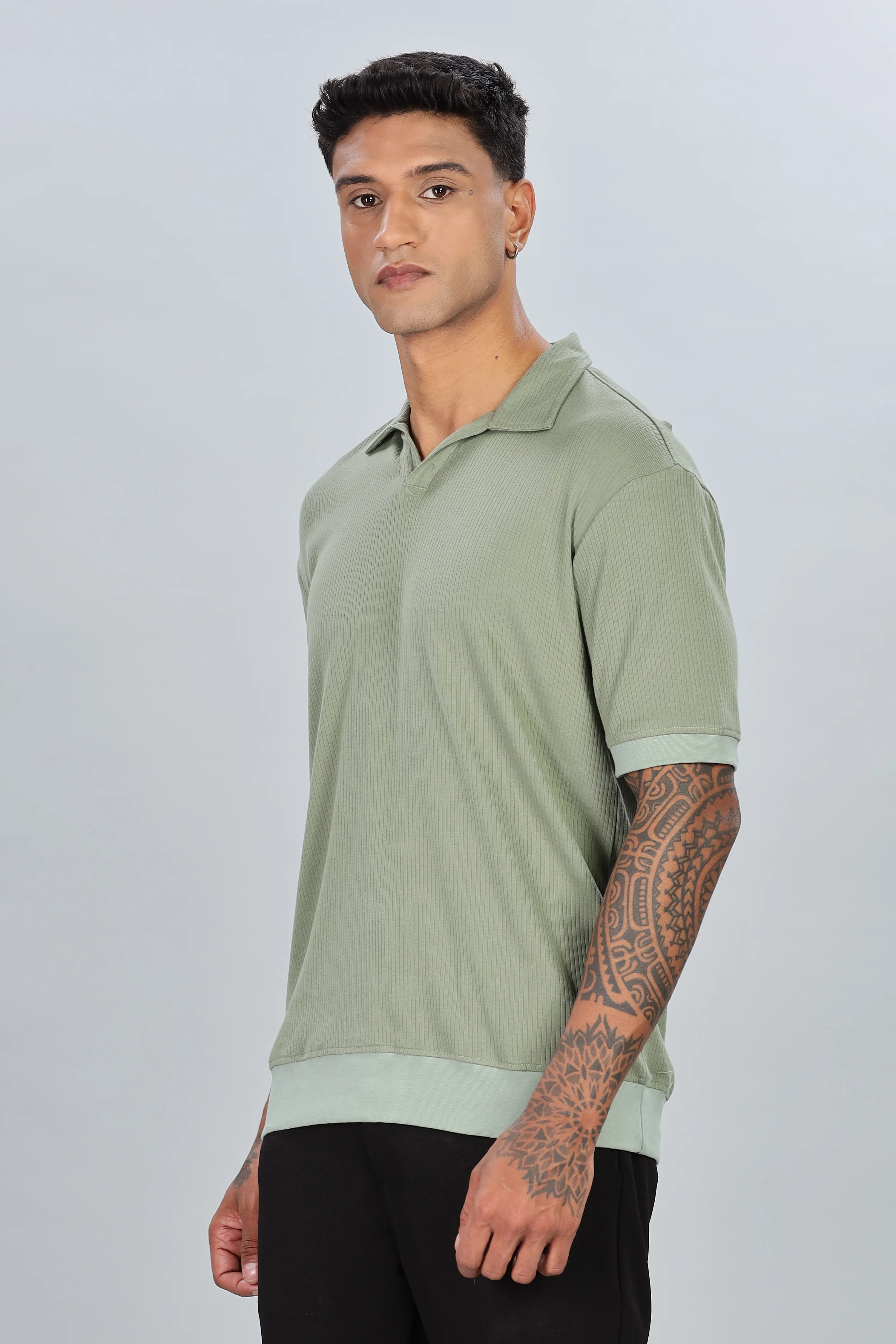 Light Green Rib Knit Polo - Image 5