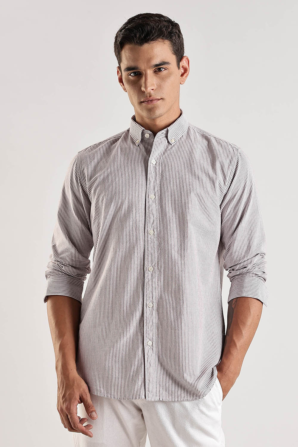 Maroon Oxford Stripe Shirt - Image 3