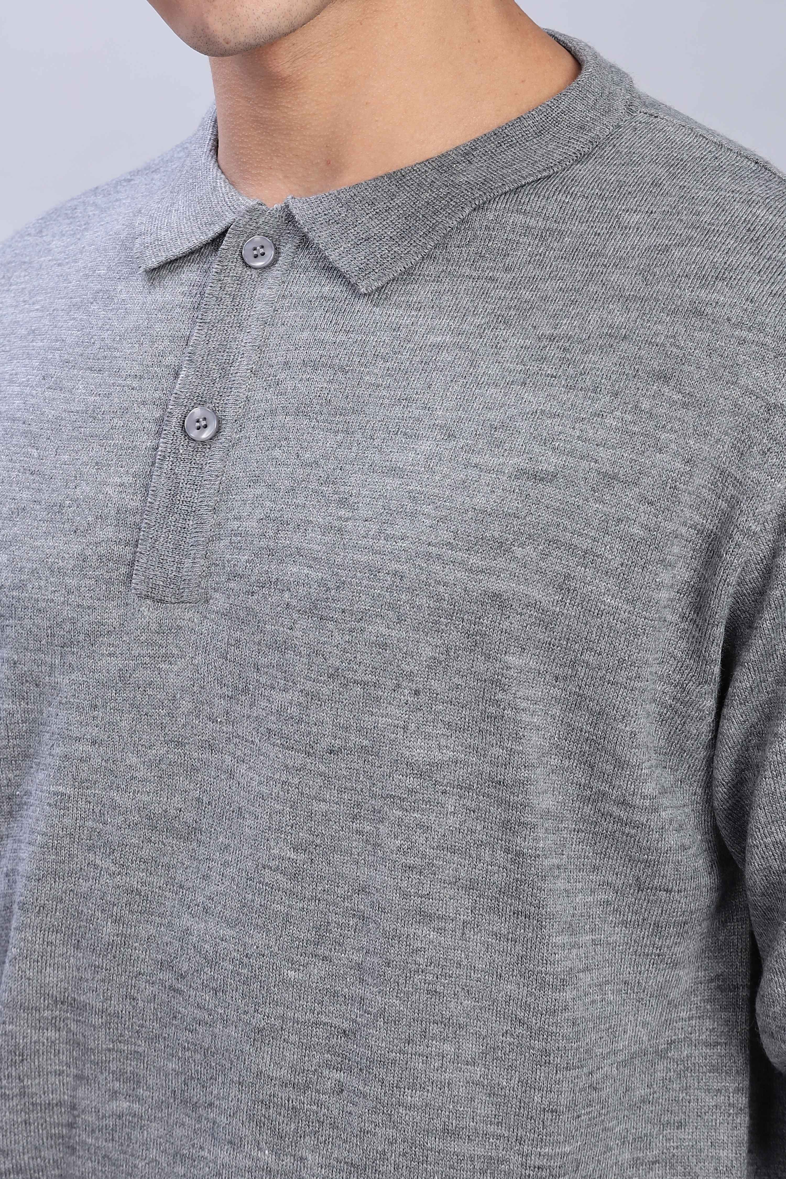 Mid Grey Micro-structured knitted polo - Image 3