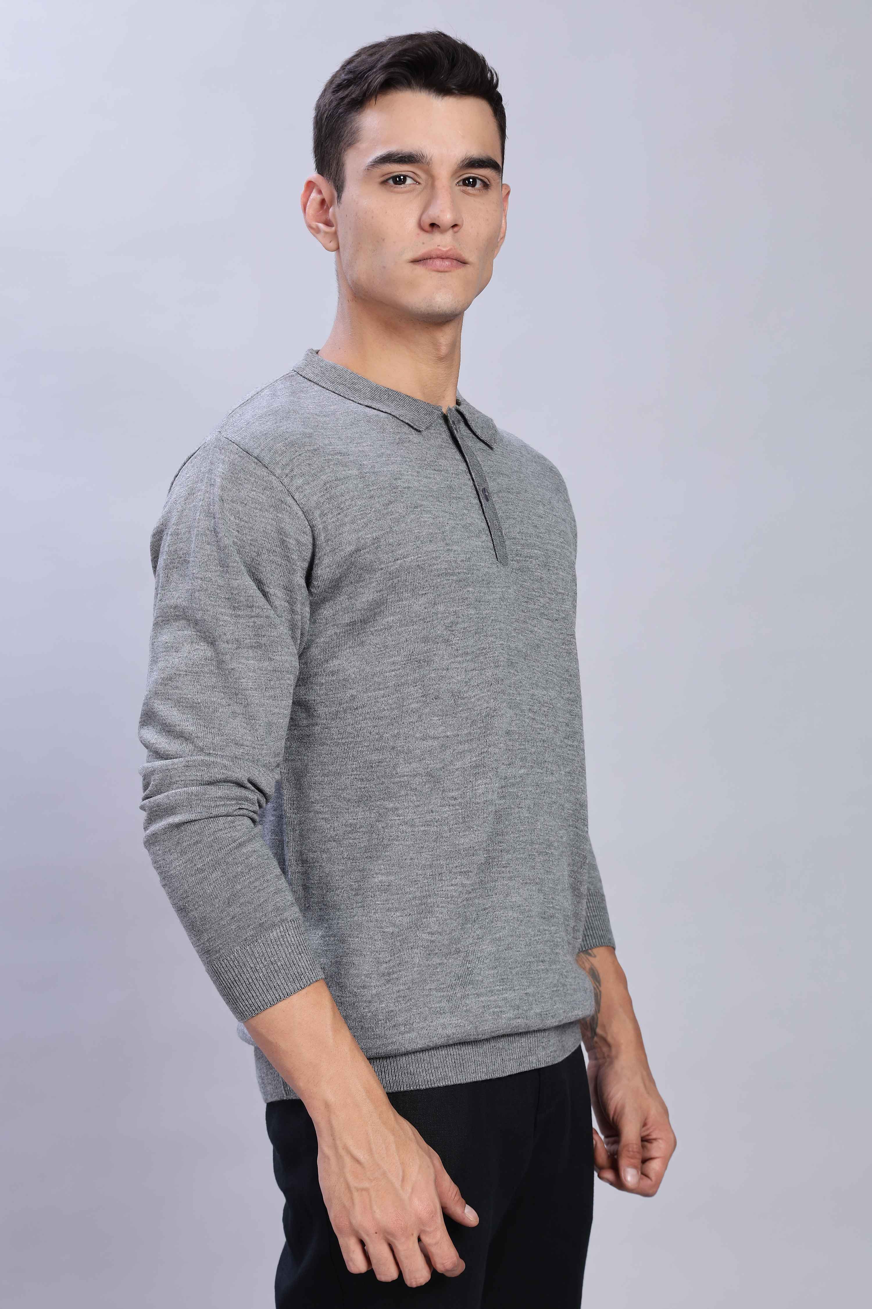 Mid Grey Micro-structured knitted polo - Image 4