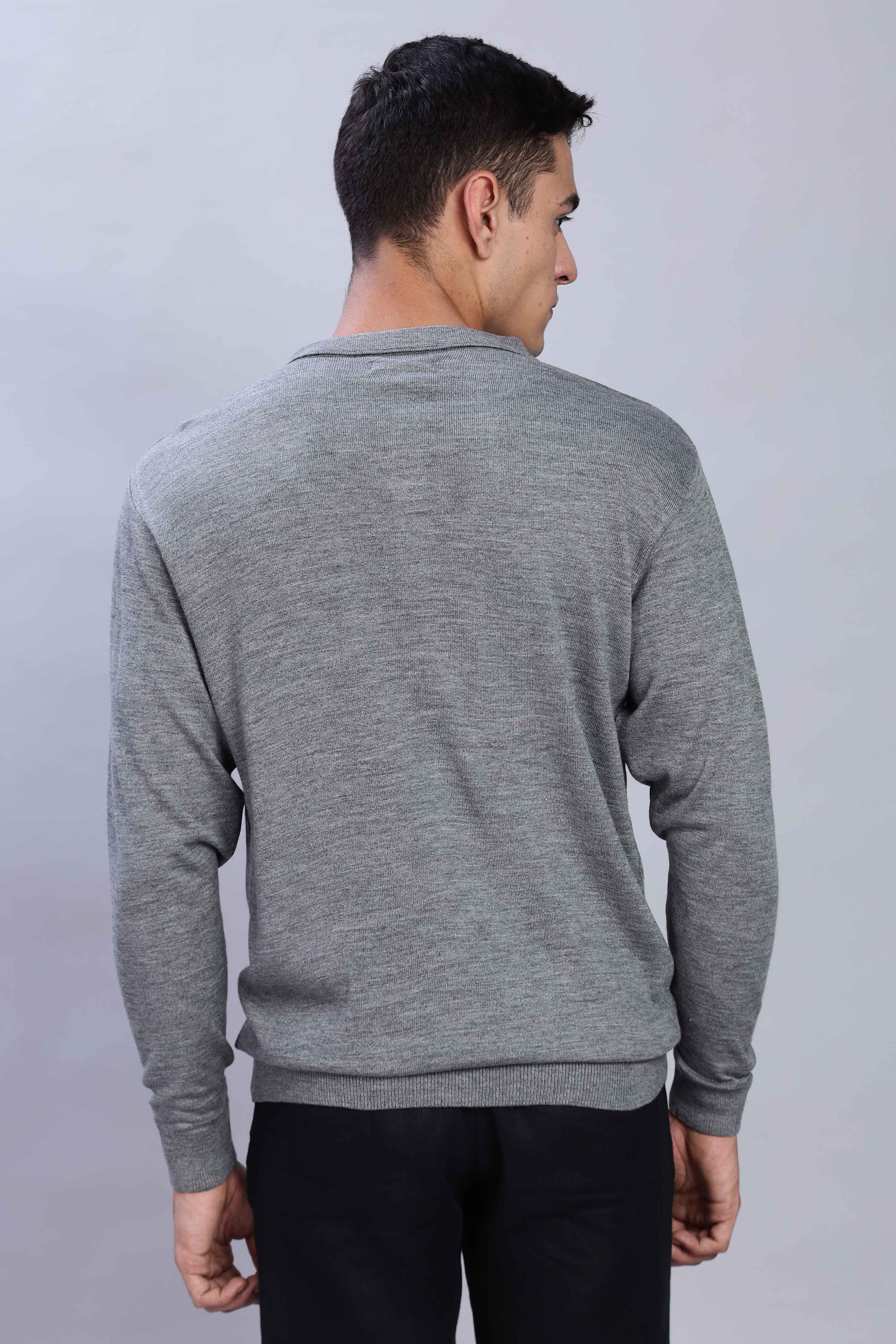 Mid Grey Micro-structured knitted polo - Image 5