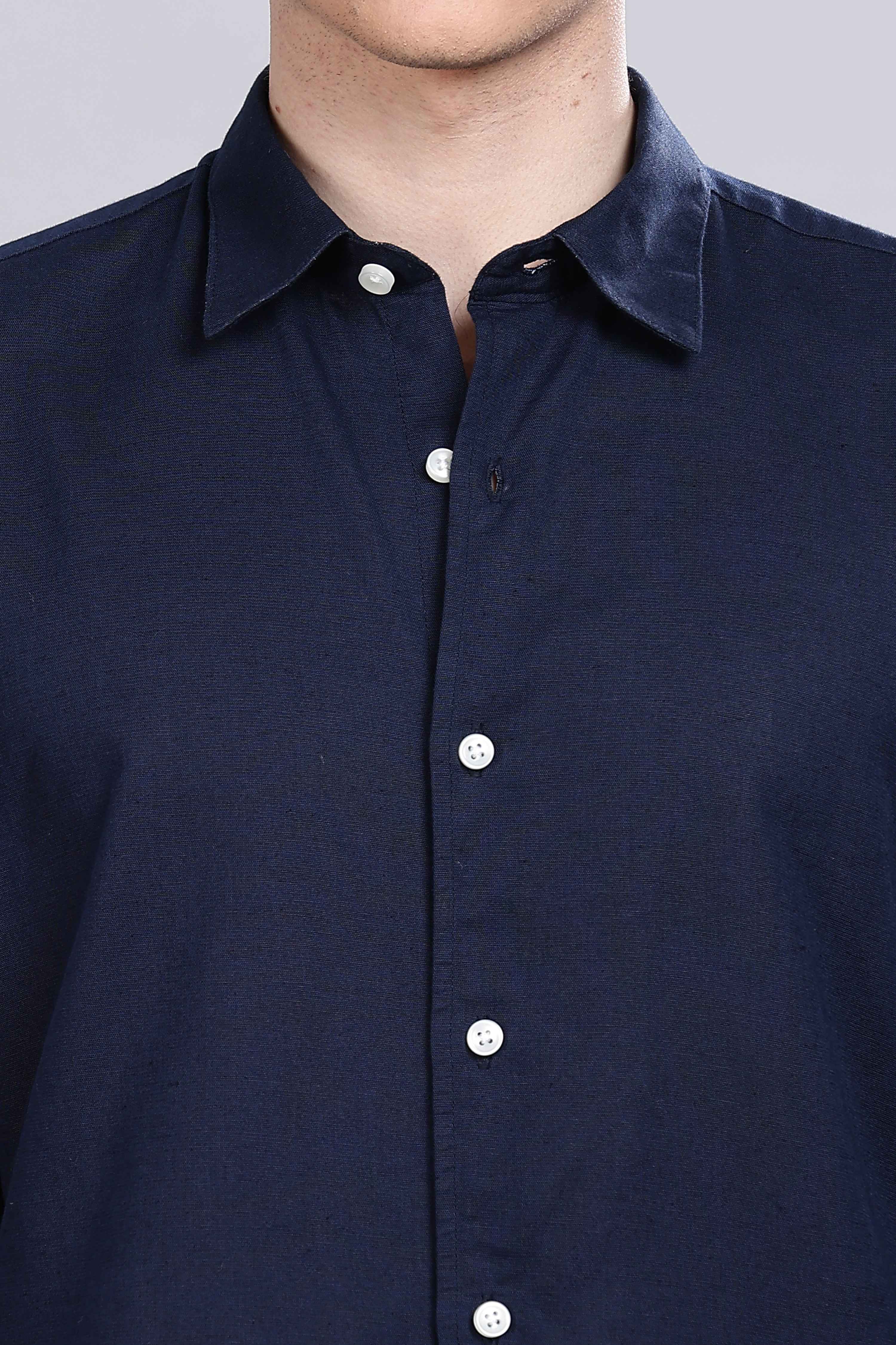 Navy Blue Linen Blend Shirt - Image 3