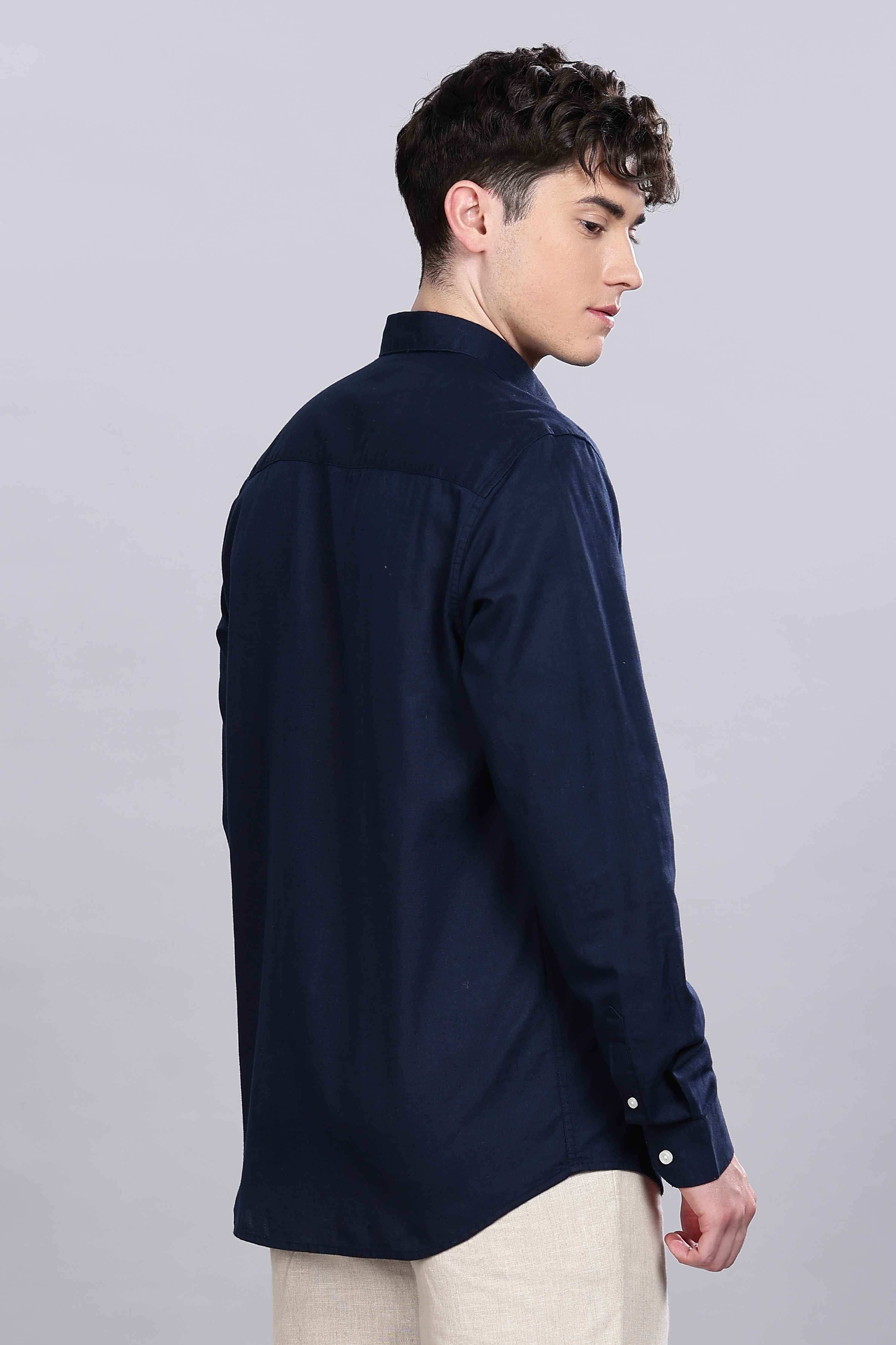 Navy Blue Linen Blend Shirt - Image 4