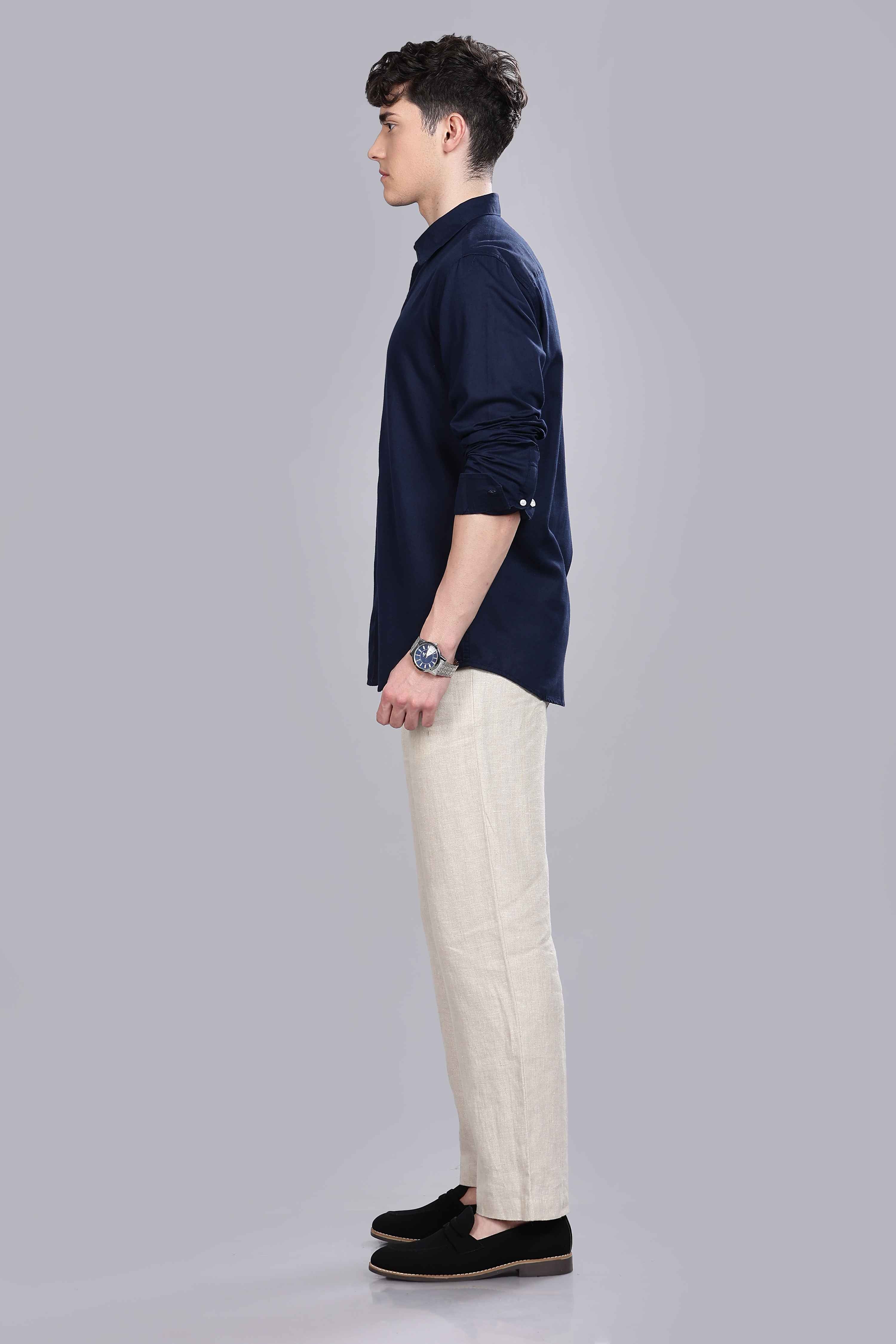 Navy Blue Linen Blend Shirt - Image 5