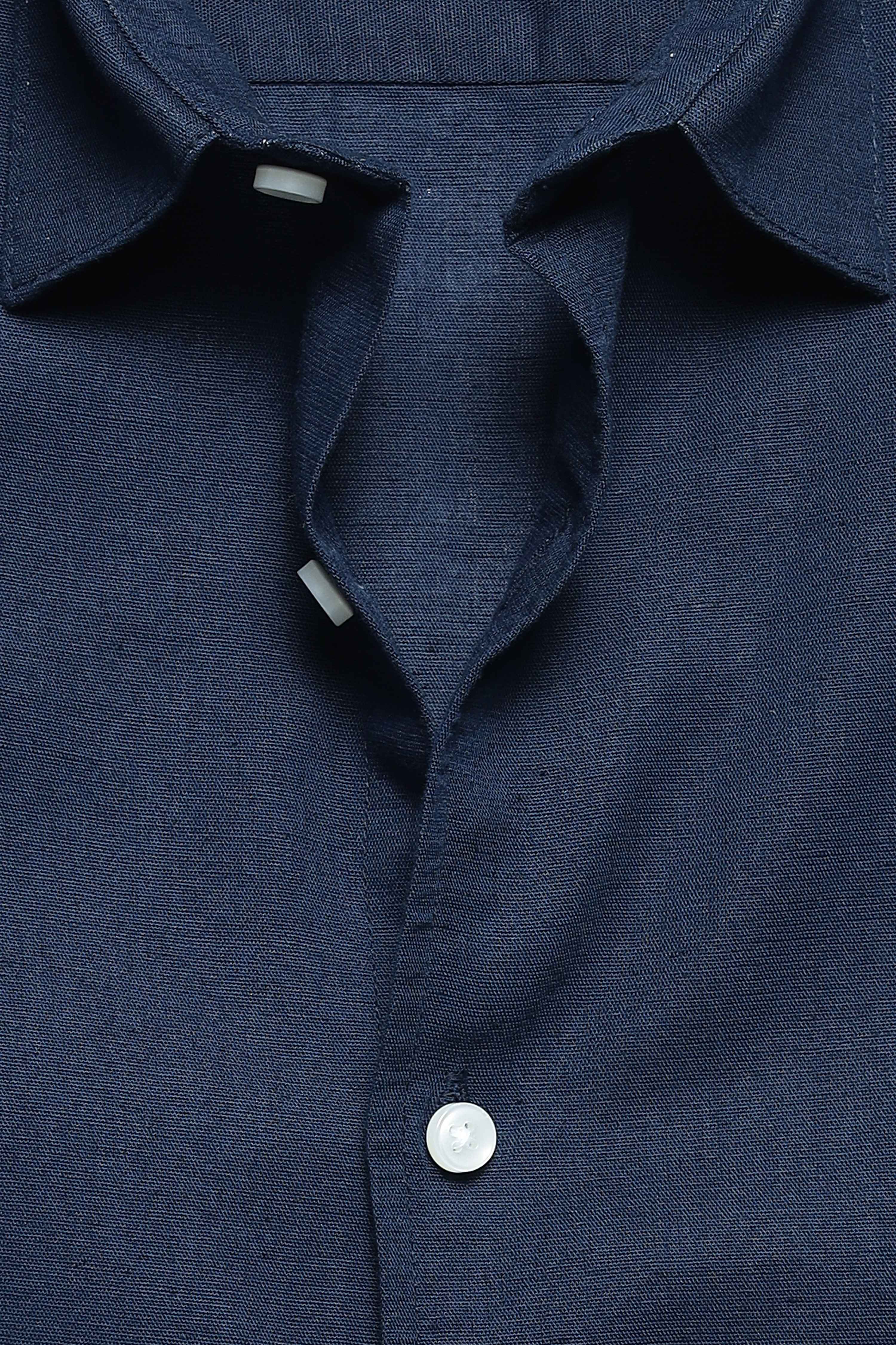Navy Blue Linen Blend Shirt - Image 6