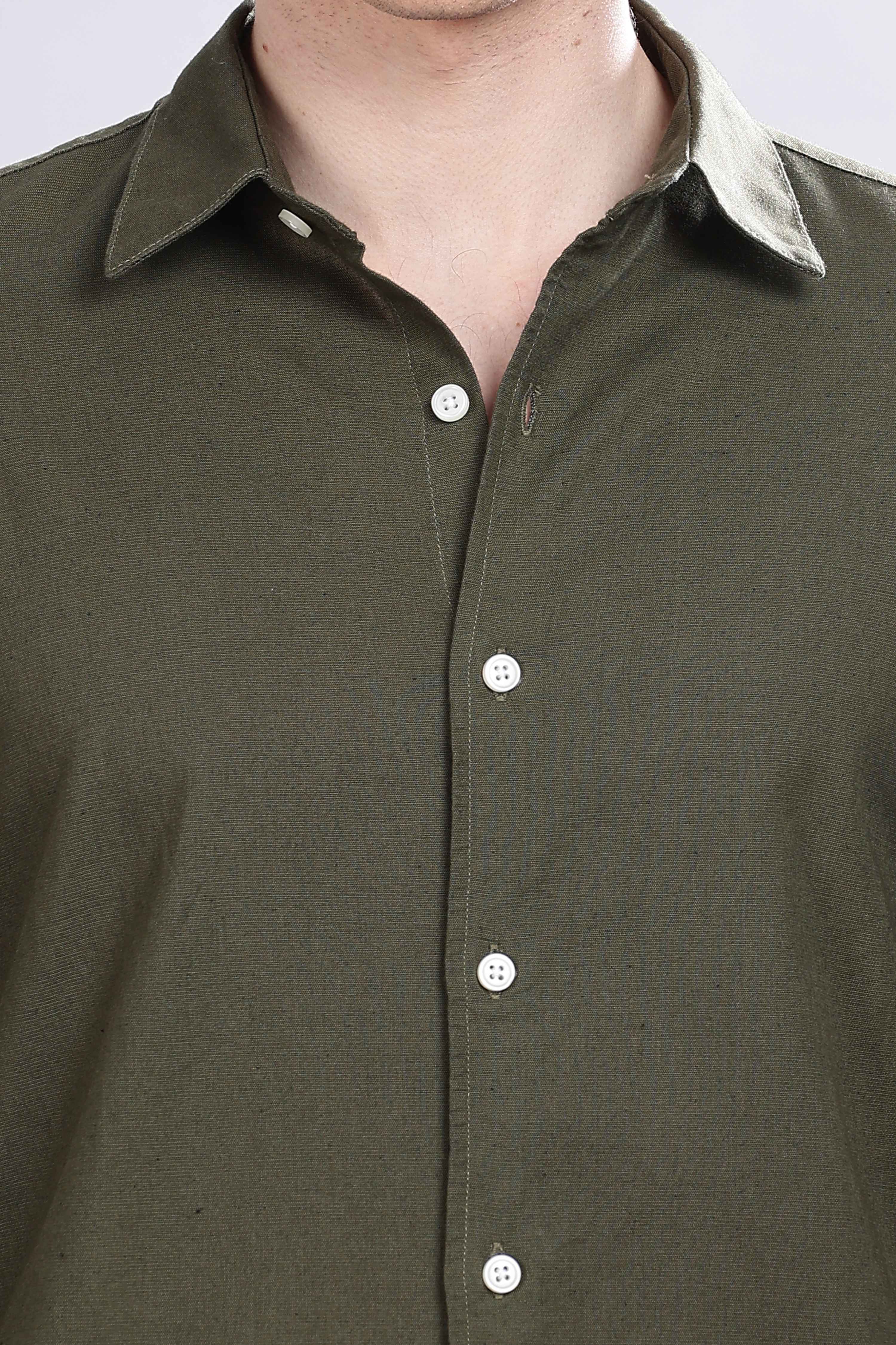 Olive Green Linen Blend Shirt - Image 3