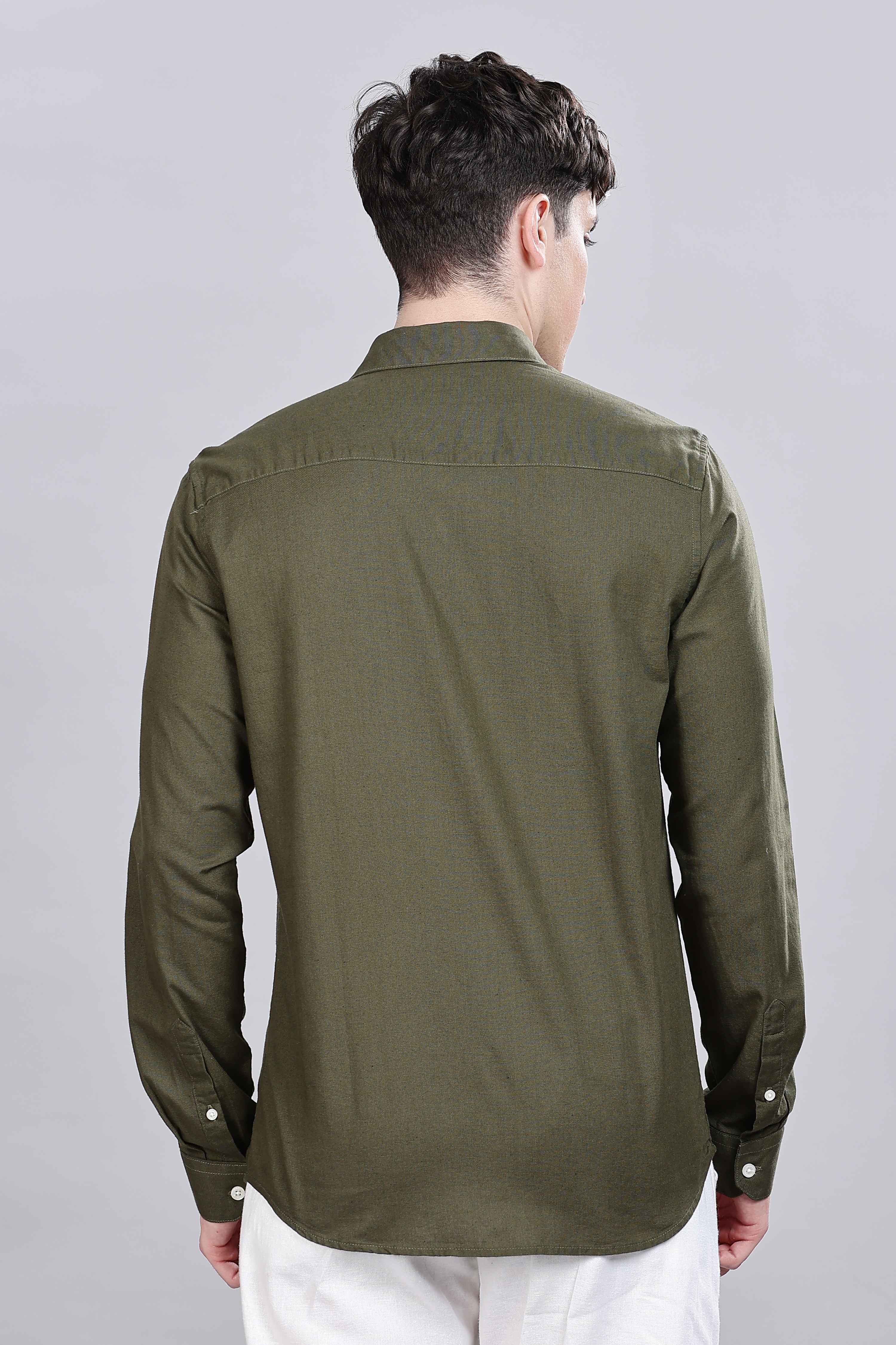 Olive Green Linen Blend Shirt - Image 4