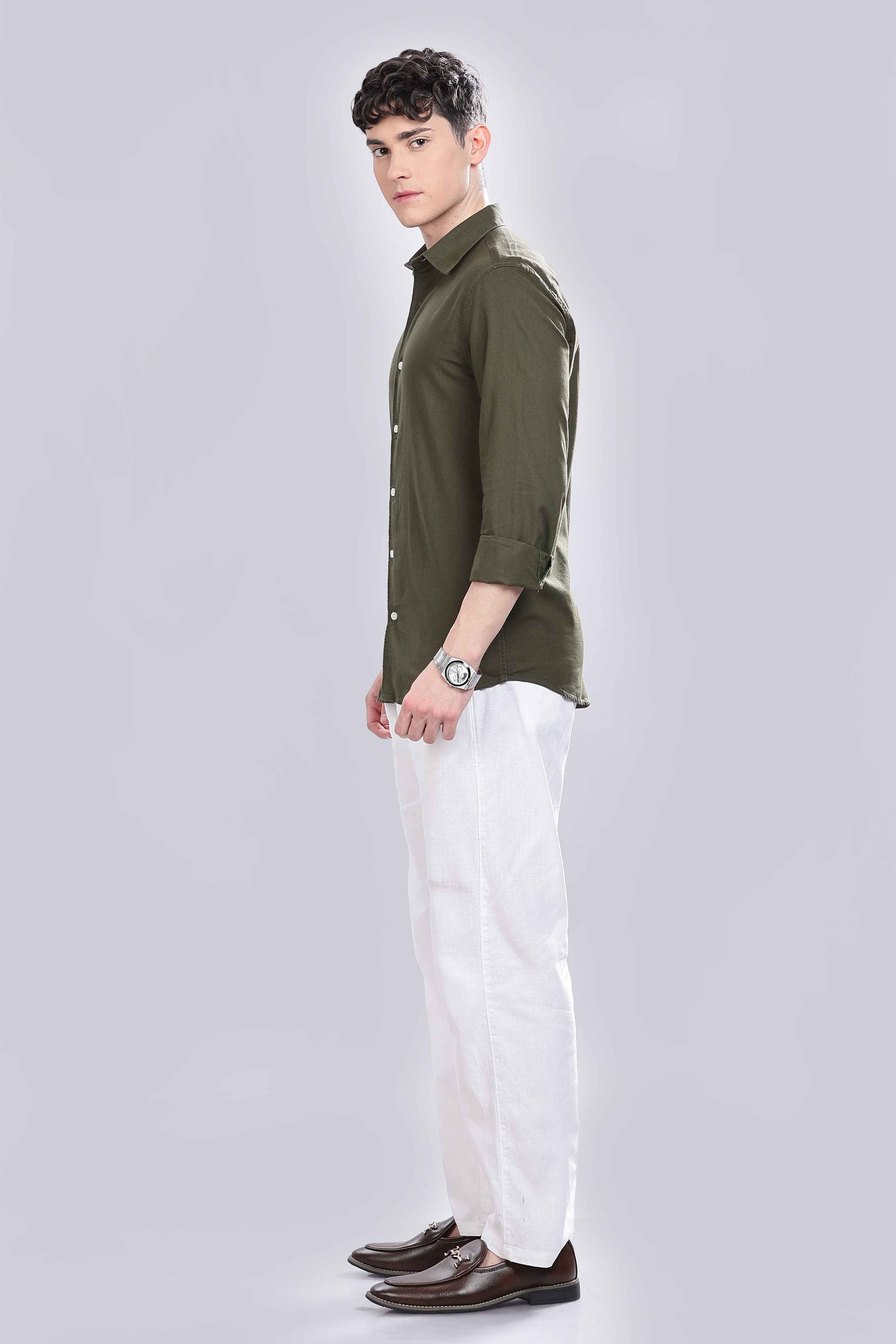Olive Green Linen Blend Shirt - Image 5