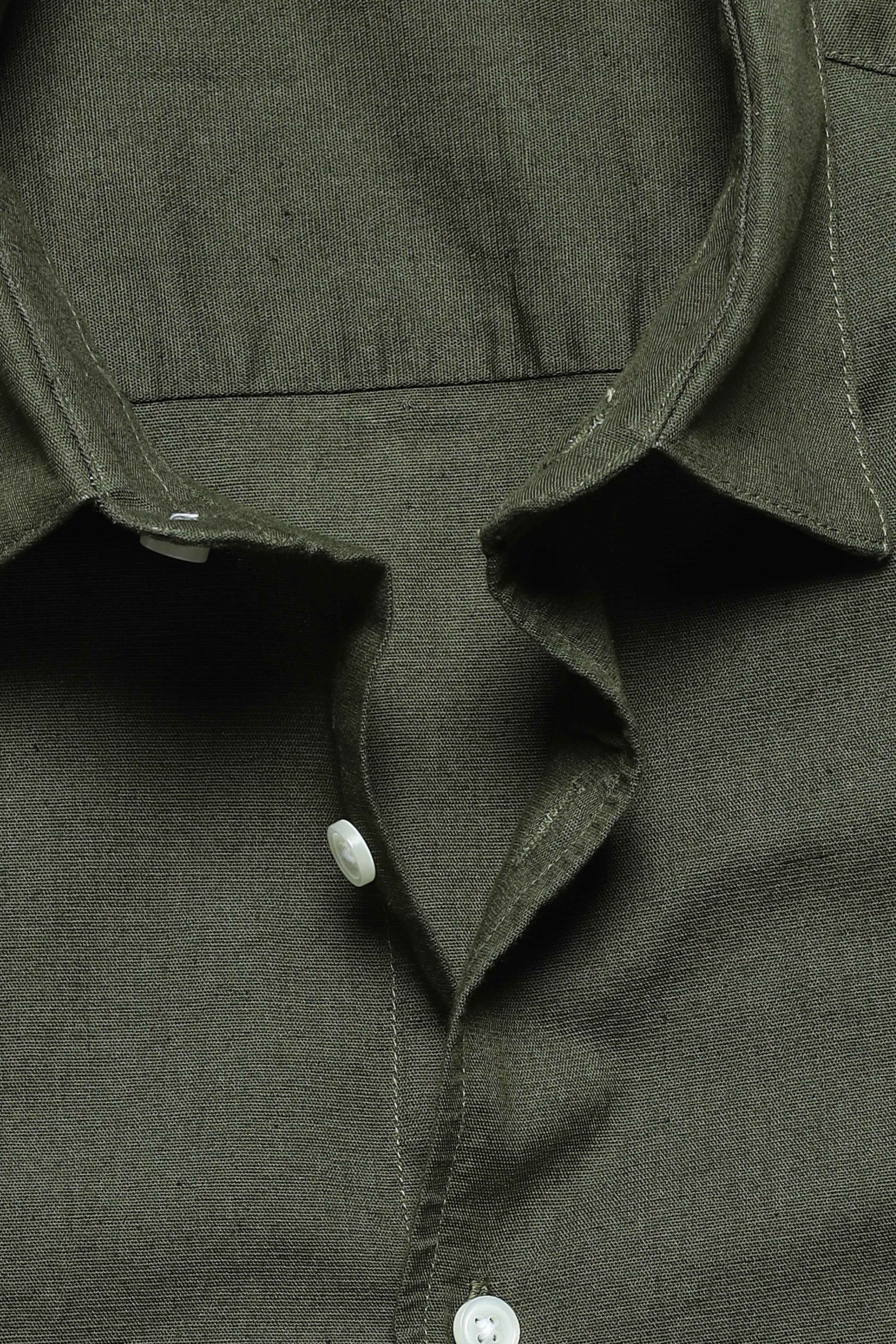 Olive Green Linen Blend Shirt - Image 7