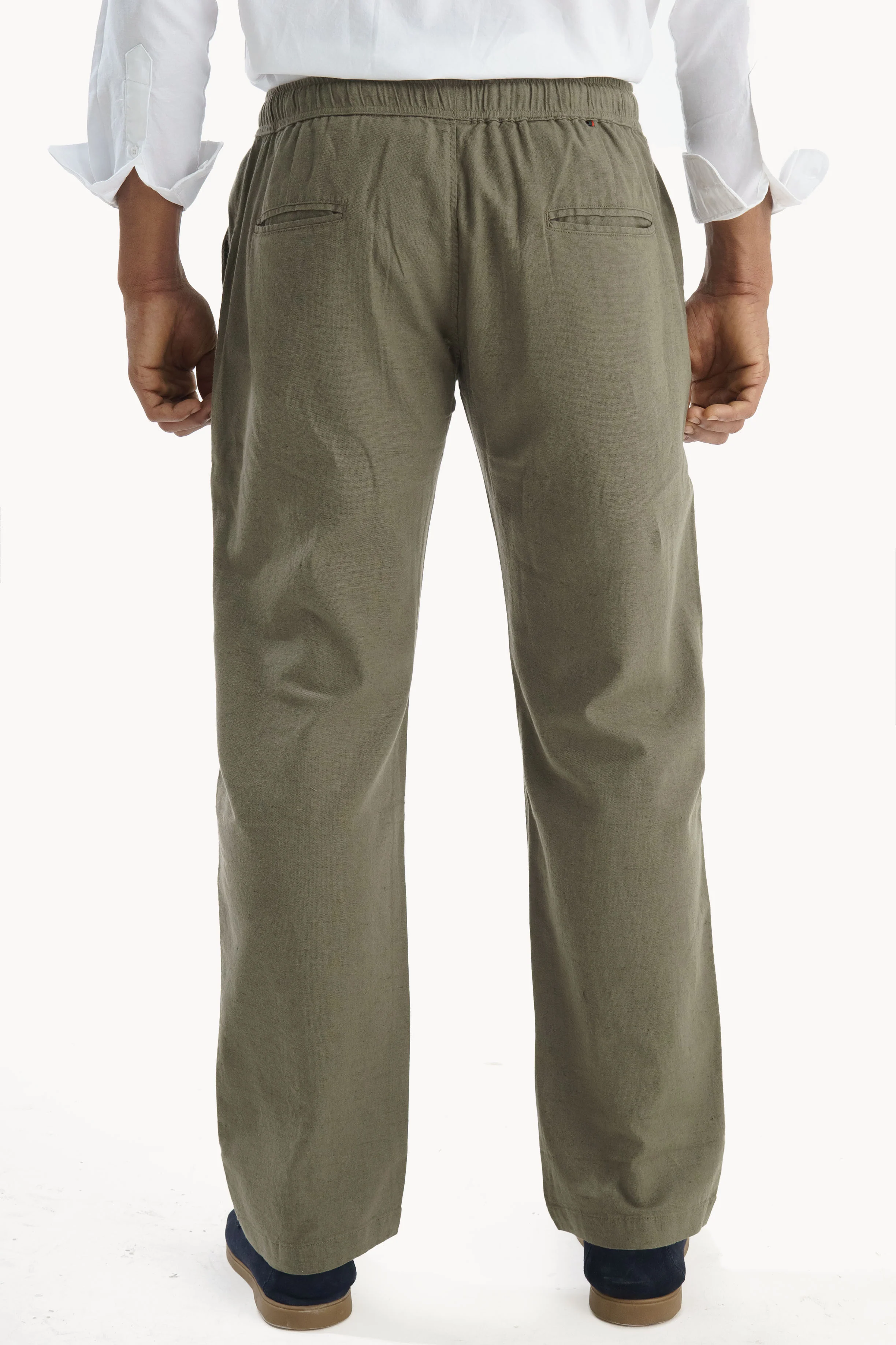 Olive Regular Fit Linen Pants - Image 3
