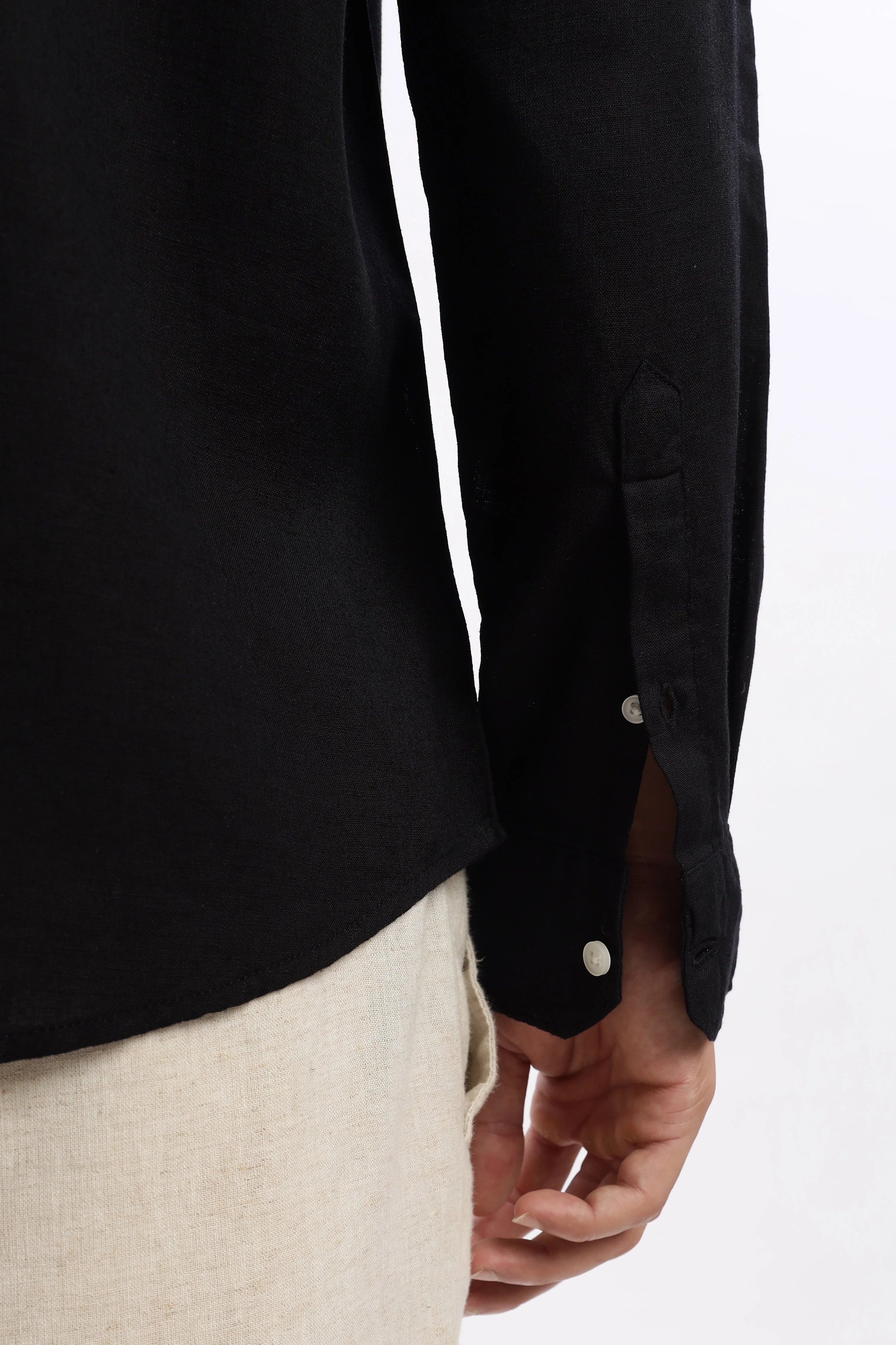 Regular fit Black Linen Blend Shirt - Image 4